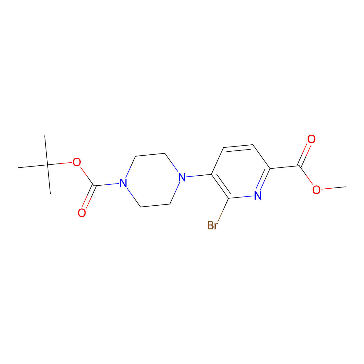 Tert-butyl 4-(2-bromo-6-(methoxycarbonyl)pyridin-3-yl)piperazine-1-carboxylate molecular structure, CAS 2589532-25-0