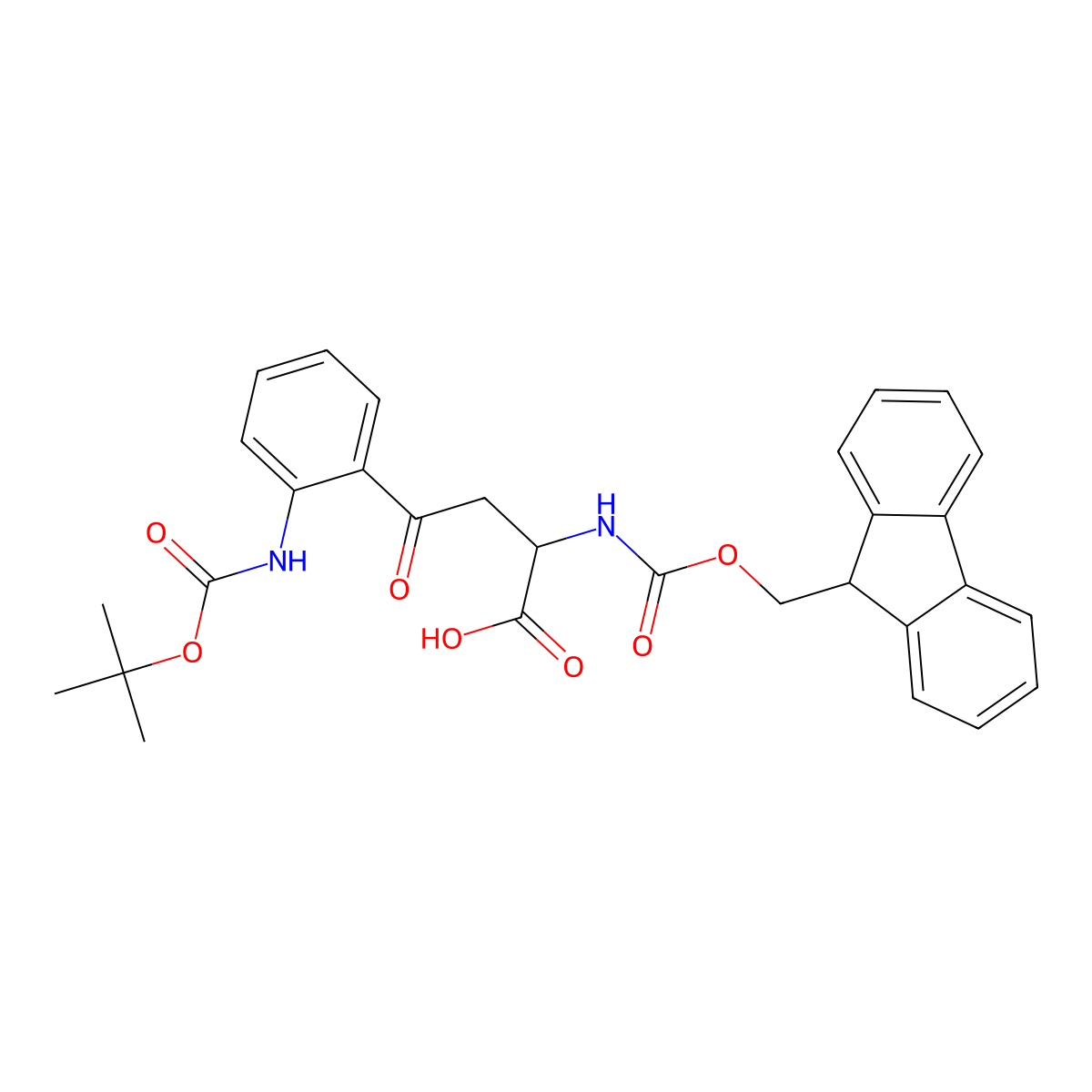 (S)-2-((((9H-Fluoren-9-yl)methoxy)carbonyl)amino)-4-(2-((tert-butoxycarbonyl)amino)phenyl)-4-oxobutanoic acid molecular structure, CAS 2589858-91-1
