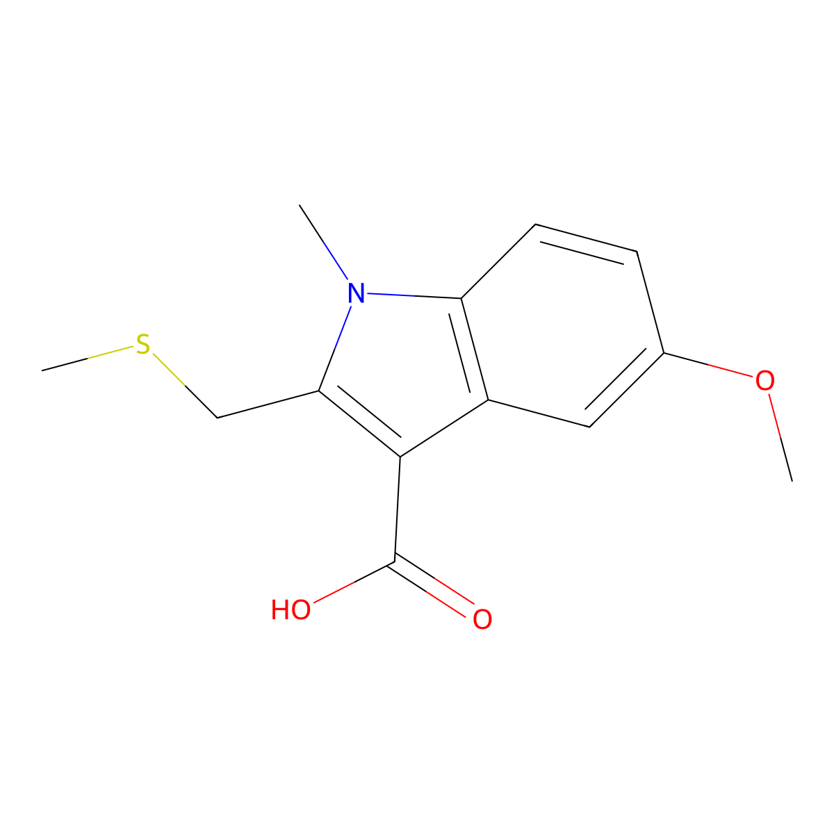 5-Methoxy-1-methyl-2-[(methylsulfanyl)methyl]-1H-indole-3-carboxylic acid molecular structure, CAS 25900-91-8