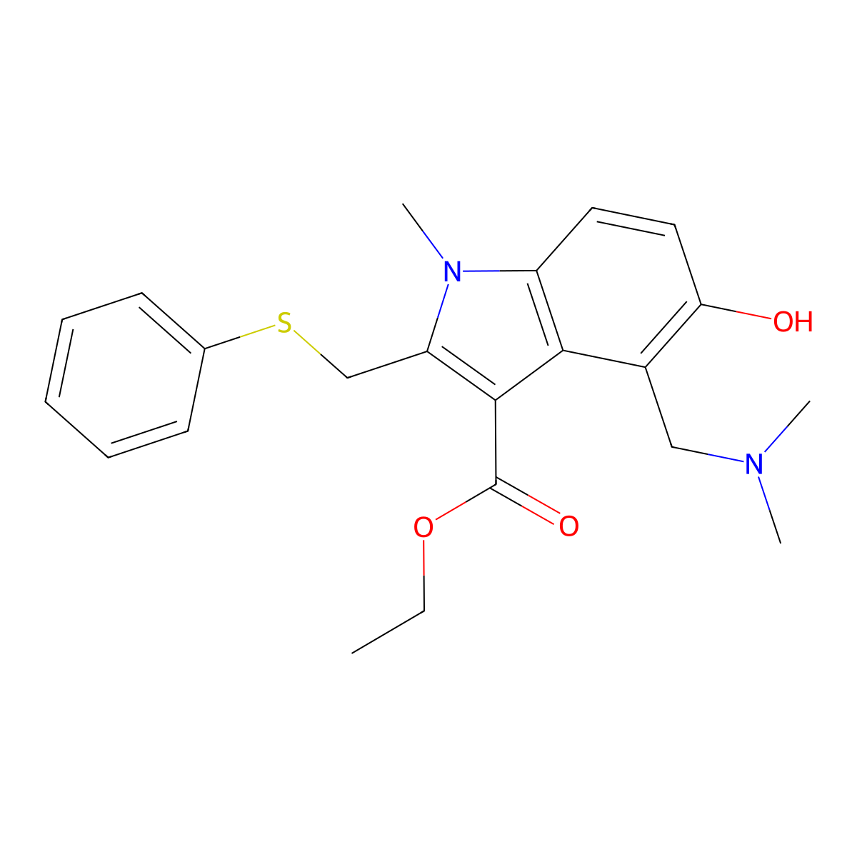 Ethyl 4-((Dimethylamino)methyl)-5-hydroxy-1-methyl-2-((phenylthio)methyl)-1H-indole-3-carboxylate molecular structure, CAS 25900-97-4