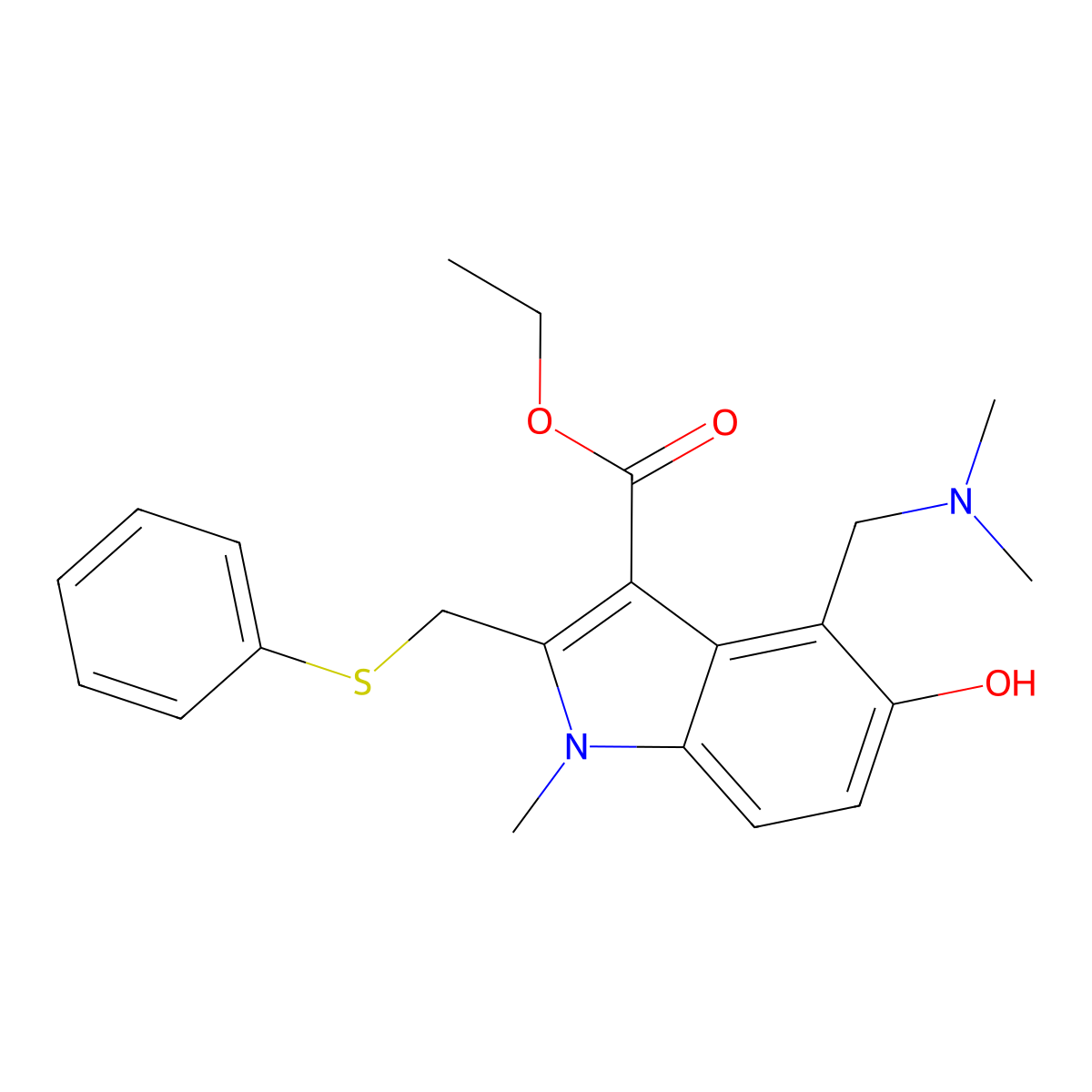 Ethyl 4-((Dimethylamino)methyl)-5-hydroxy-1-methyl-2-((phenylthio)methyl)-1H-indole-3-carboxylate molecular structure, CAS 25900-97-4