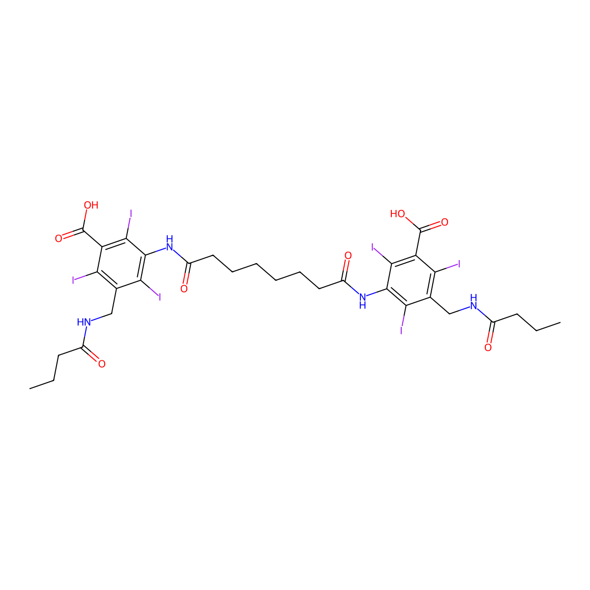 Benzoic acid, 3,3'-(suberoyldiimino)bis(5-(butyramidomethyl)-2,4,6-triiodo- molecular structure, CAS 25903-30-4