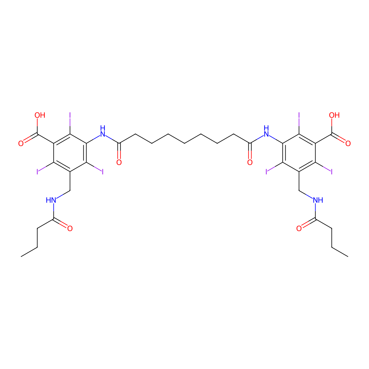 Benzoic acid, 3,3'-(azelaoyldiimino)bis(5-(butyramidomethyl)-2,4,6-triiodo- molecular structure, CAS 25903-31-5
