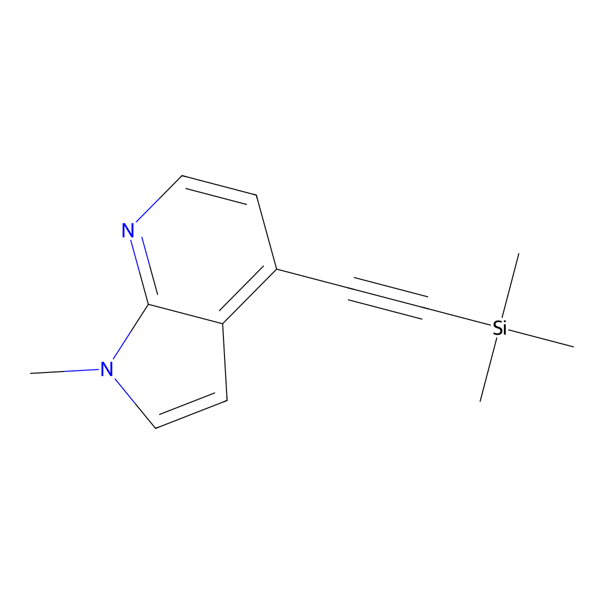 1-methyl-4-((trimethylsilyl)ethynyl)-1H-pyrrolo[2,3-b]pyridine molecular structure, CAS 2590335-39-8