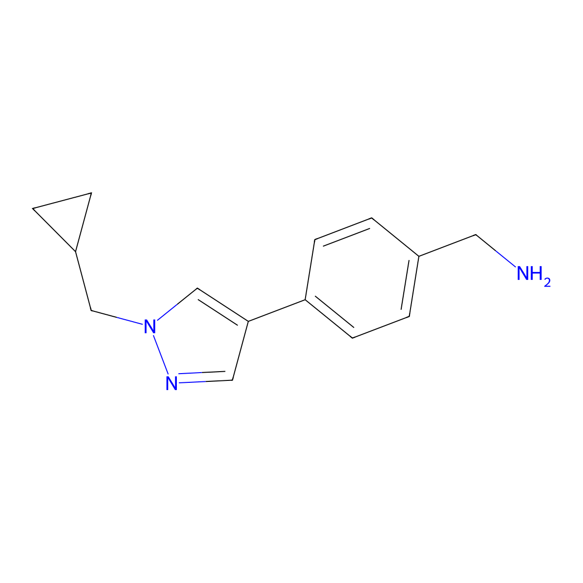 4-[1-(Cyclopropylmethyl)-1H-pyrazol-4-yl]benzenemethanamine molecular structure, CAS 2590558-87-3