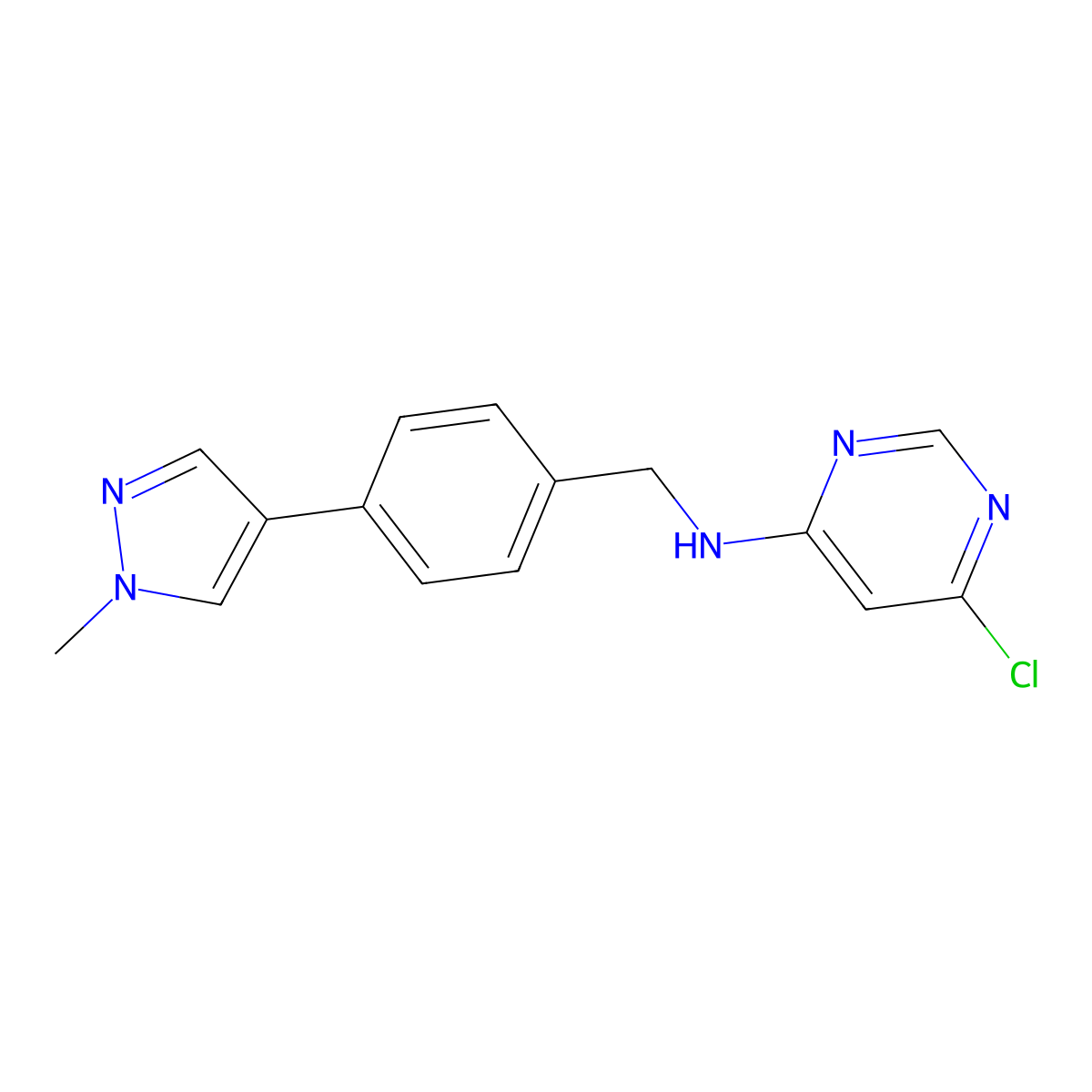 6-Chloro-N-[[4-(1-methyl-1H-pyrazol-4-yl)phenyl]methyl]-4-pyrimidinamine molecular structure, CAS 2590559-30-9