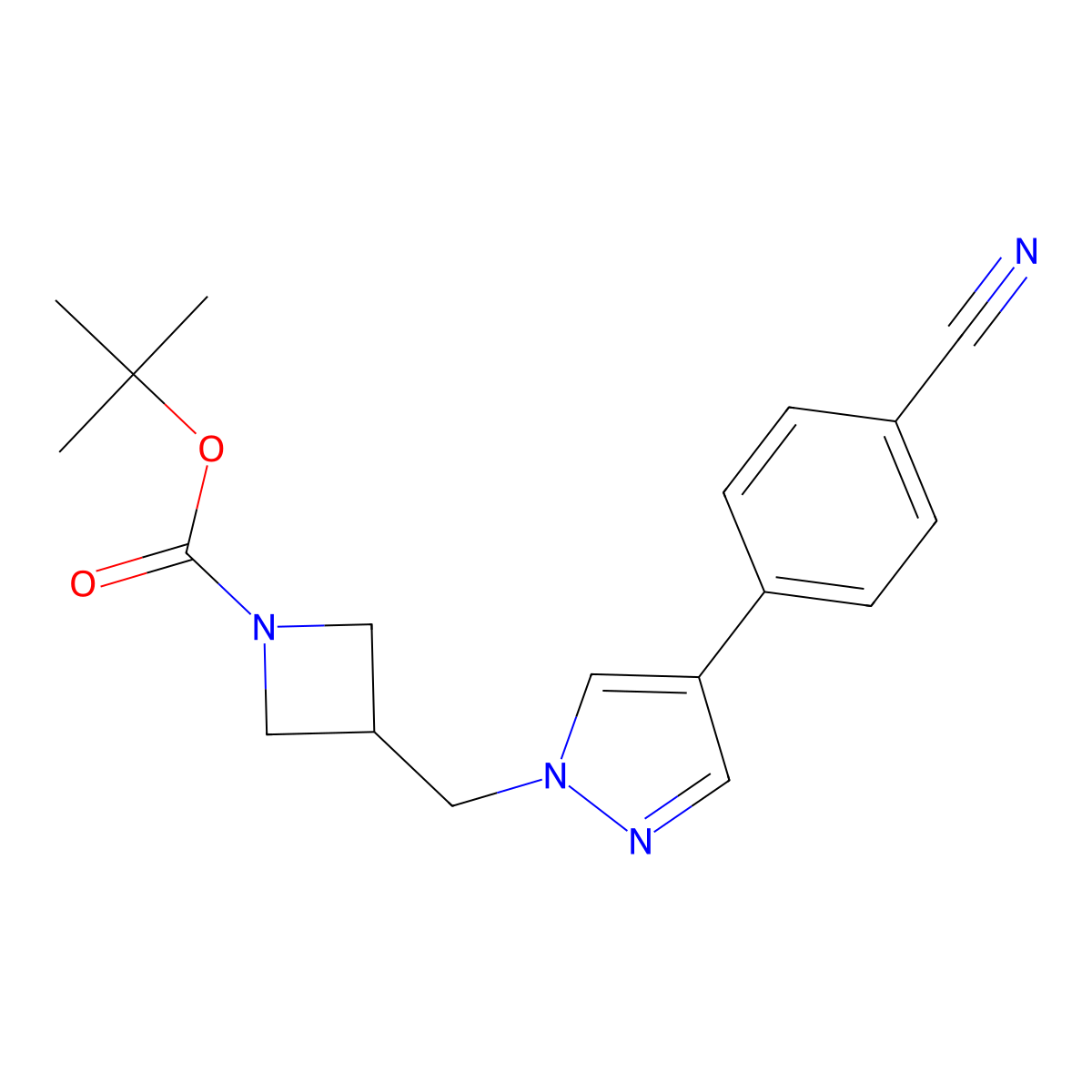 1,1-Dimethylethyl 3-[[4-(4-cyanophenyl)-1H-pyrazol-1-yl]methyl]-1-azetidinecarboxylate molecular structure, CAS 2590559-43-4