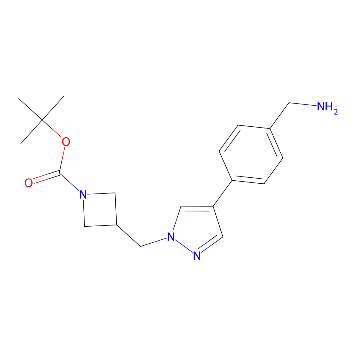 1,1-Dimethylethyl 3-[[4-[4-(aminomethyl)phenyl]-1H-pyrazol-1-yl]methyl]-1-azetidinecarboxylate molecular structure, CAS 2590559-44-5