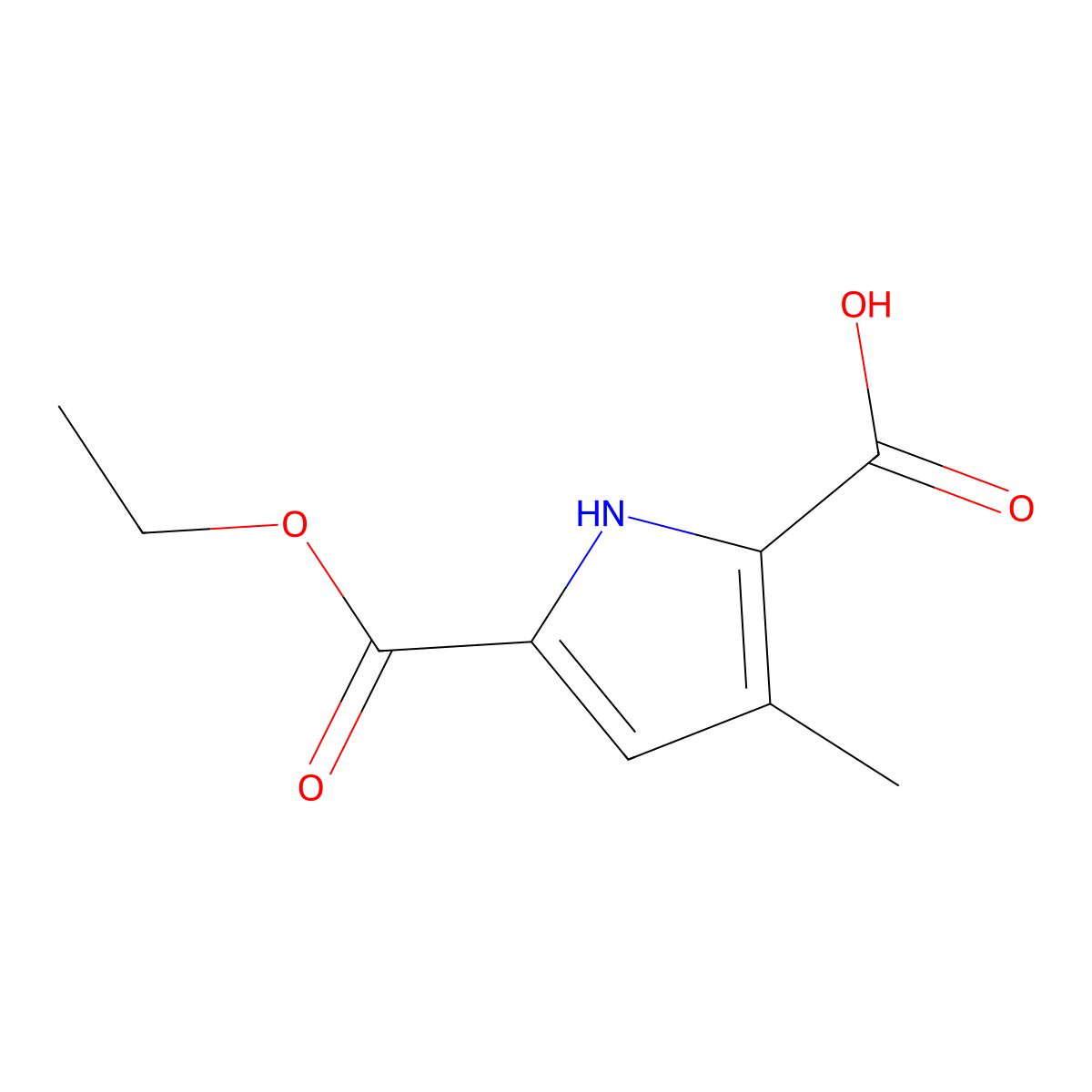 5-(ethoxycarbonyl)-3-methyl-1H-pyrrole-2-carboxylic acid molecular structure, CAS 25907-34-0