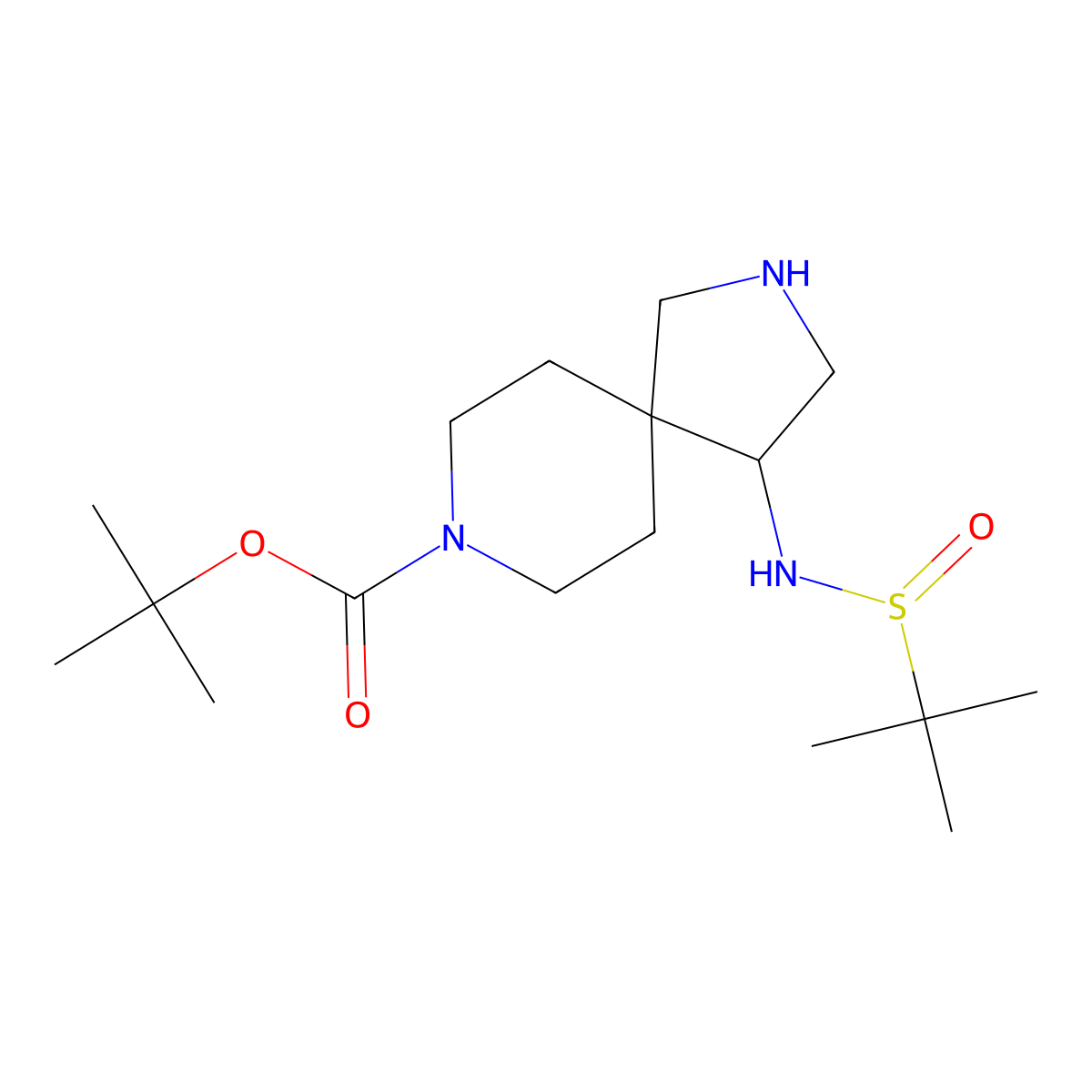 Tert-butyl (4S)-4-[[(R)-tert-butylsulfinyl]amino]-2,8-diazaspiro[4.5]decane-8-carboxylate molecular structure, CAS 2590744-17-3