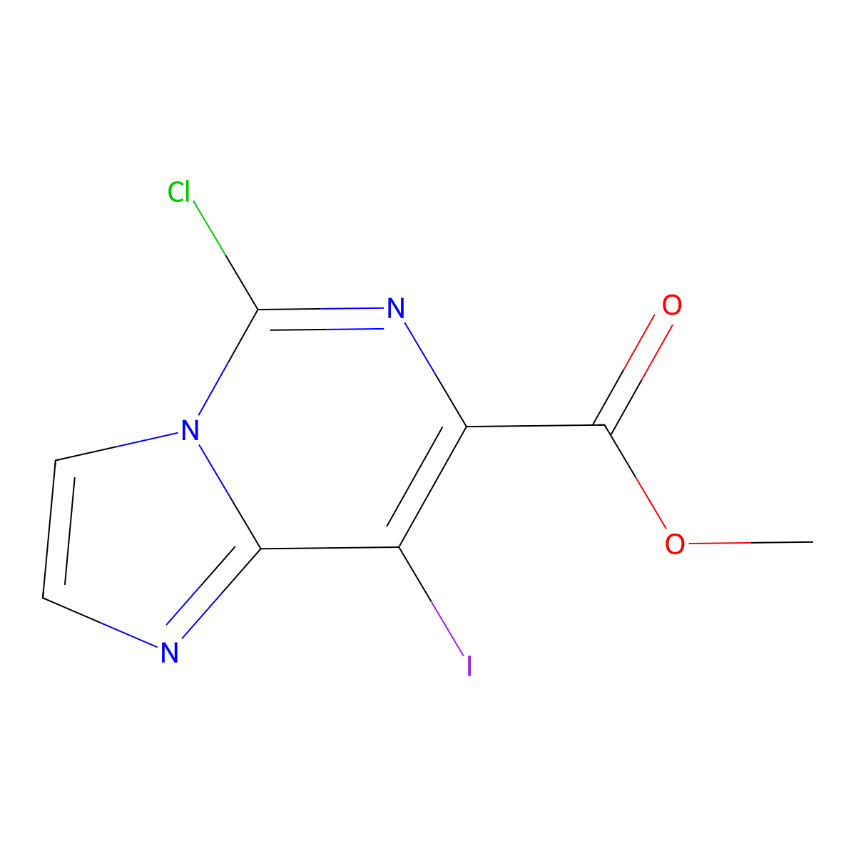 Methyl 5-chloro-8-iodo-imidazo[1,2-C]pyrimidine-7-carboxylate molecular structure, CAS 2590744-62-8