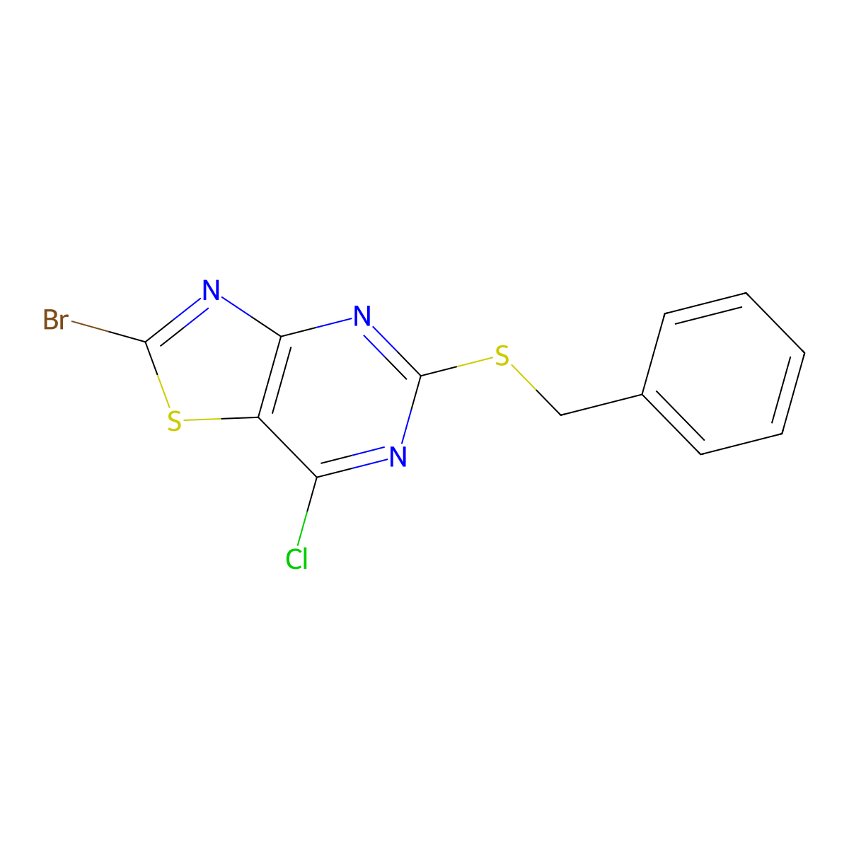 5-(Benzylthio)-2-bromo-7-chlorothiazolo[4,5-d]pyrimidine molecular structure, CAS 259102-55-1