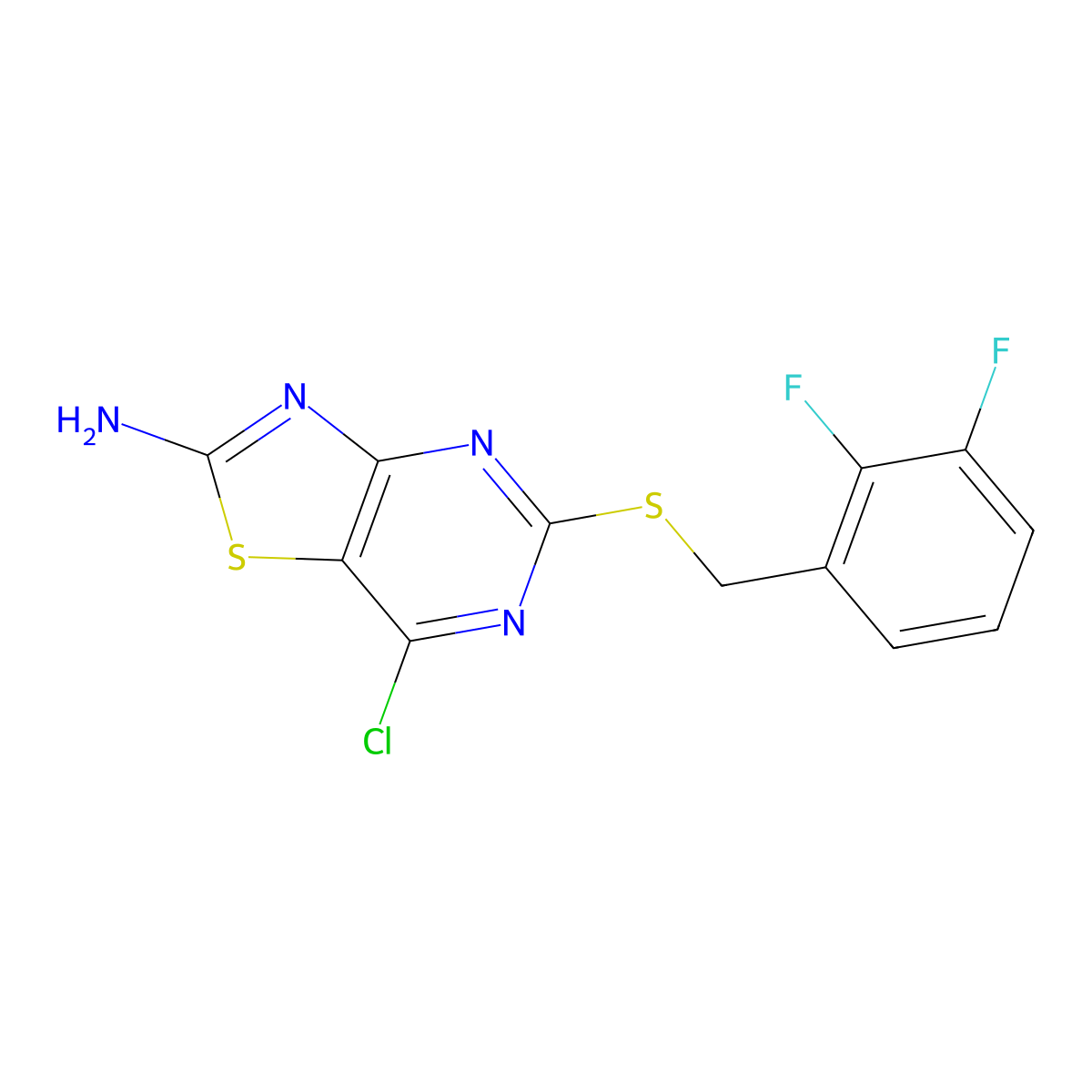 7-Chloro-5-[[(2,3-difluorophenyl)methyl]thio]-thiazolo[4,5-d]pyrimidin-2-amine molecular structure, CAS 259103-43-0