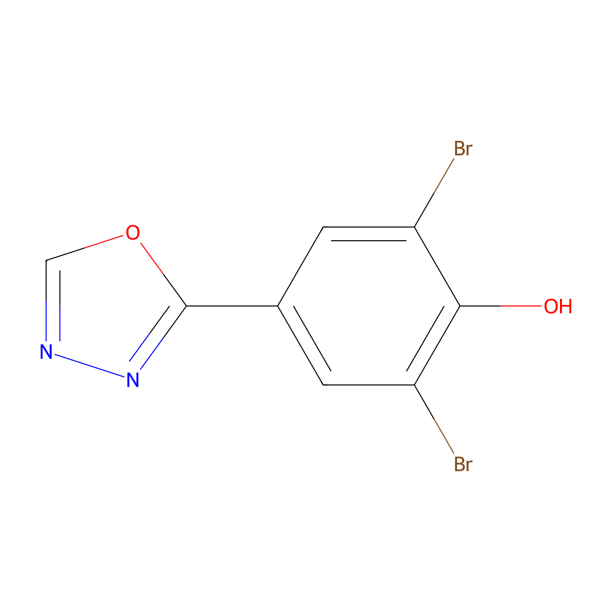 2,6-Dibromo-4-(1,3,4-oxadiazol-2-yl)phenol molecular structure, CAS 259132-20-2