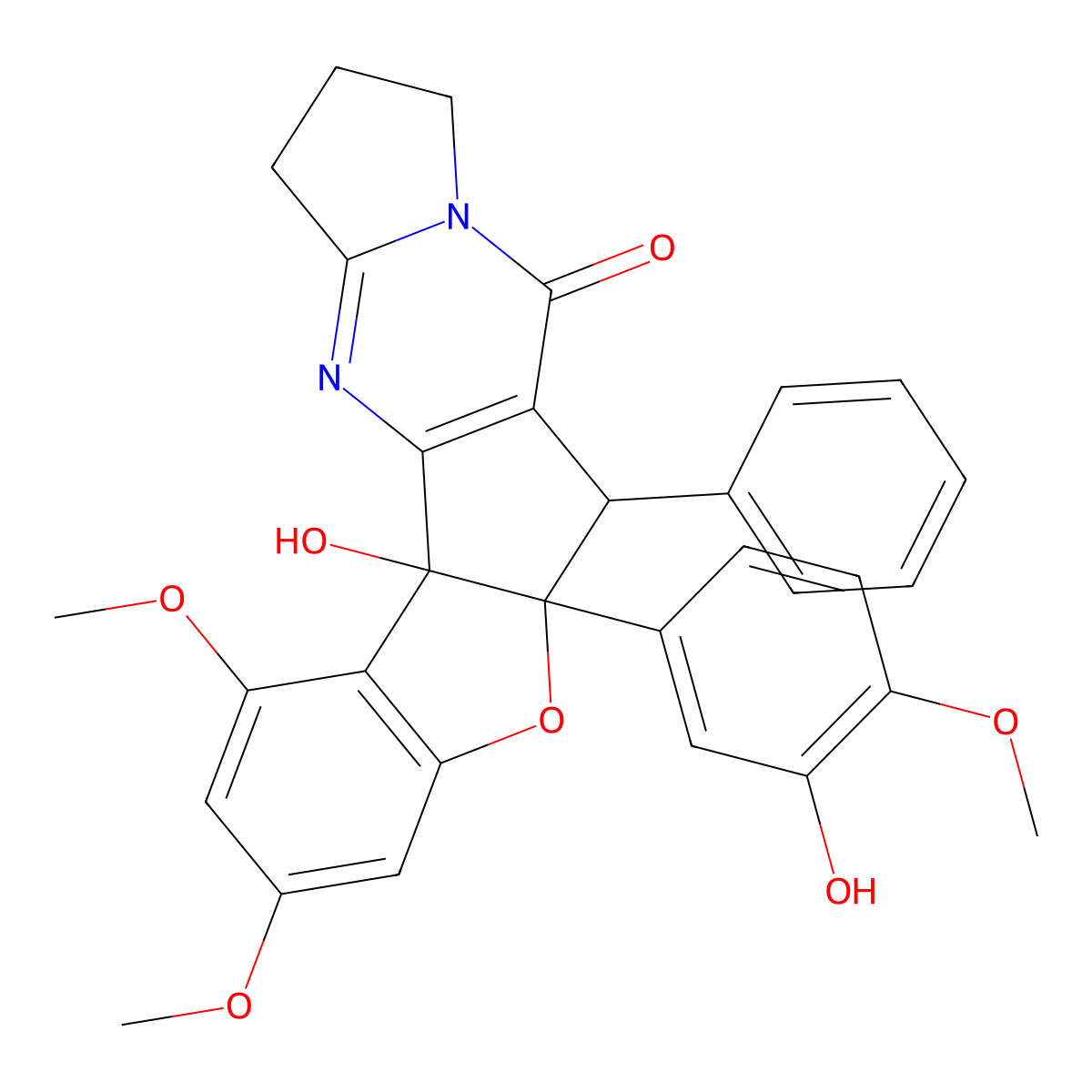 2-Hydroxy-10-(3-hydroxy-4-methoxyphenyl)-4,6-dimethoxy-11-phenyl-9-oxa-14,19-diazapentacyclo[10.7.0.02,10.03,8.014,18]nonadeca-1(12),3(8),4,6,18-pentaen-13-one molecular structure, CAS 259143-58-3