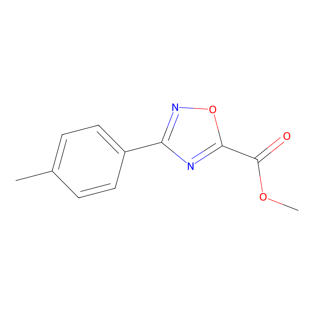Methyl 3-(4-methylphenyl)-1,2,4-oxadiazole-5-carboxylate molecular structure, CAS 259150-98-6