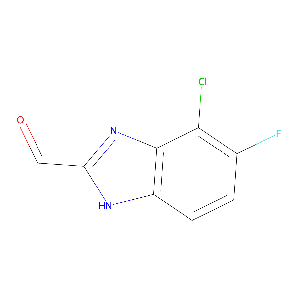 4-chloro-5-fluoro-1H-benzo[d]imidazole-2-carbaldehyde molecular structure, CAS 2592118-06-2