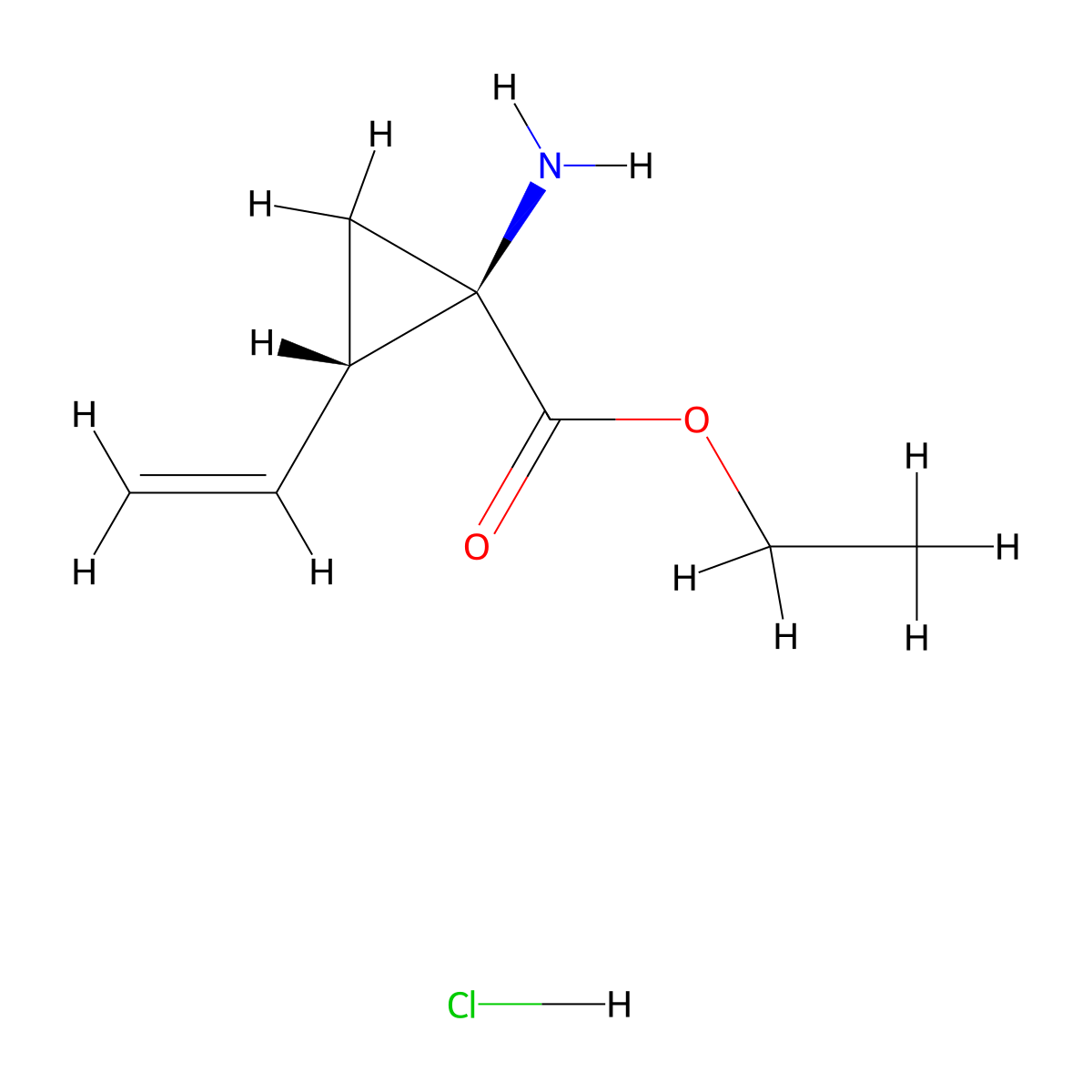 Cyclopropanecarboxylic acid, 1-amino-2-ethenyl-, ethyl ester, hydrochloride (1:1), (1R,2S)- molecular structure, CAS 259214-56-7