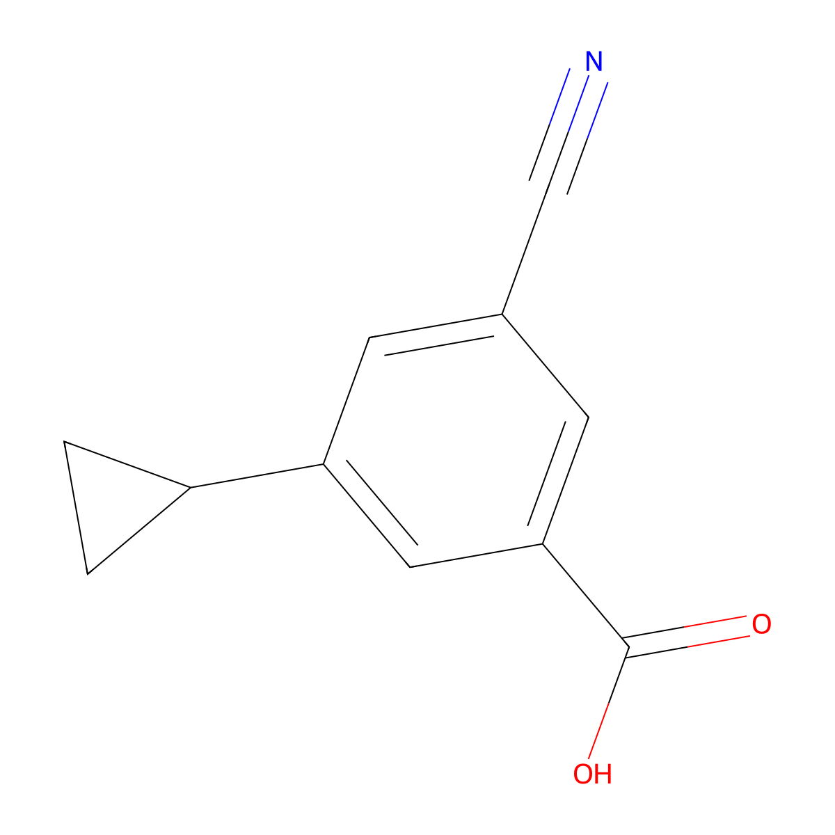 3-Cyano-5-cyclopropylbenzoic acid molecular structure, CAS 2592405-63-3