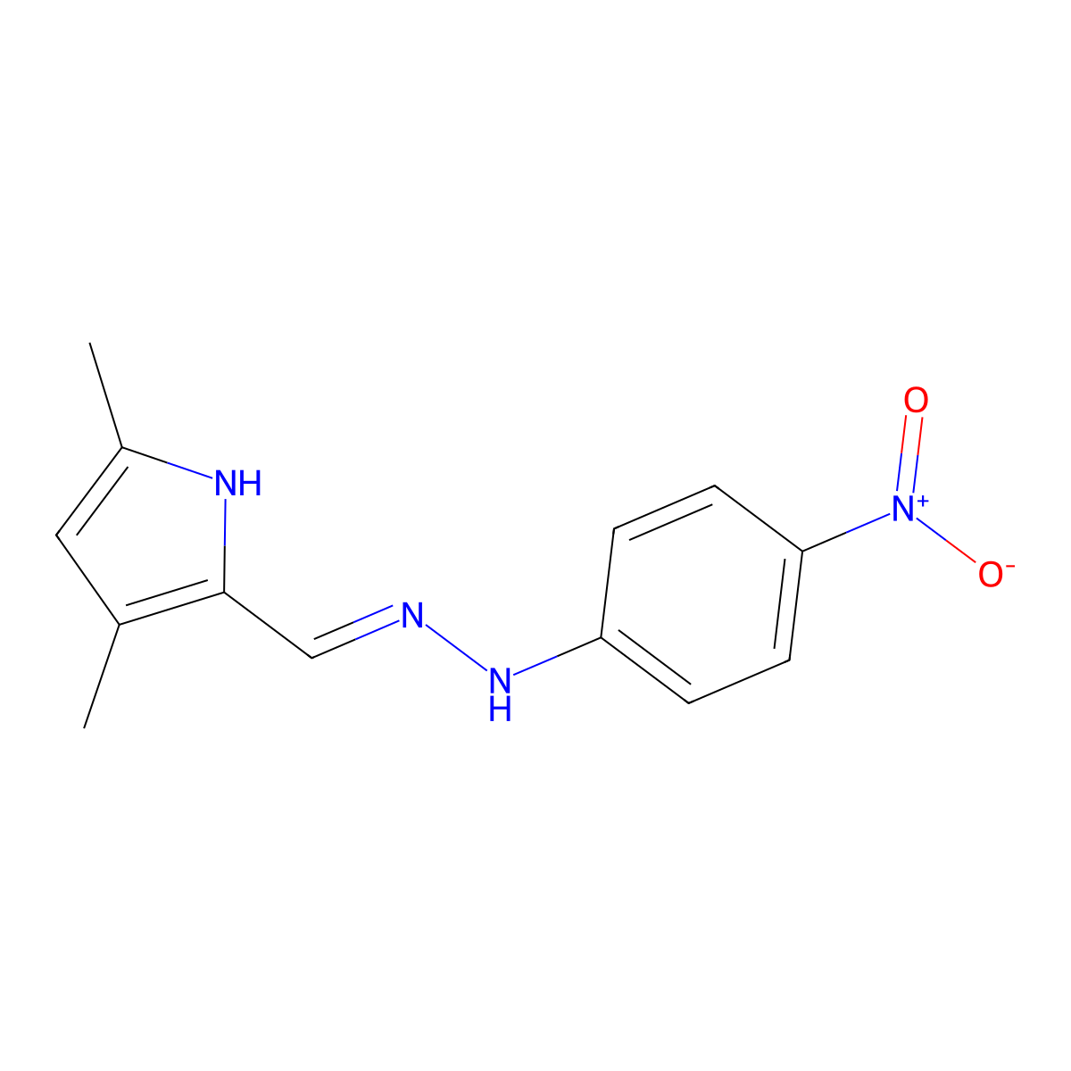 3,5-Dimethyl-1H-pyrrole-2-carboxaldehyde 2-(4-nitrophenyl)hydrazone molecular structure, CAS 259243-88-4