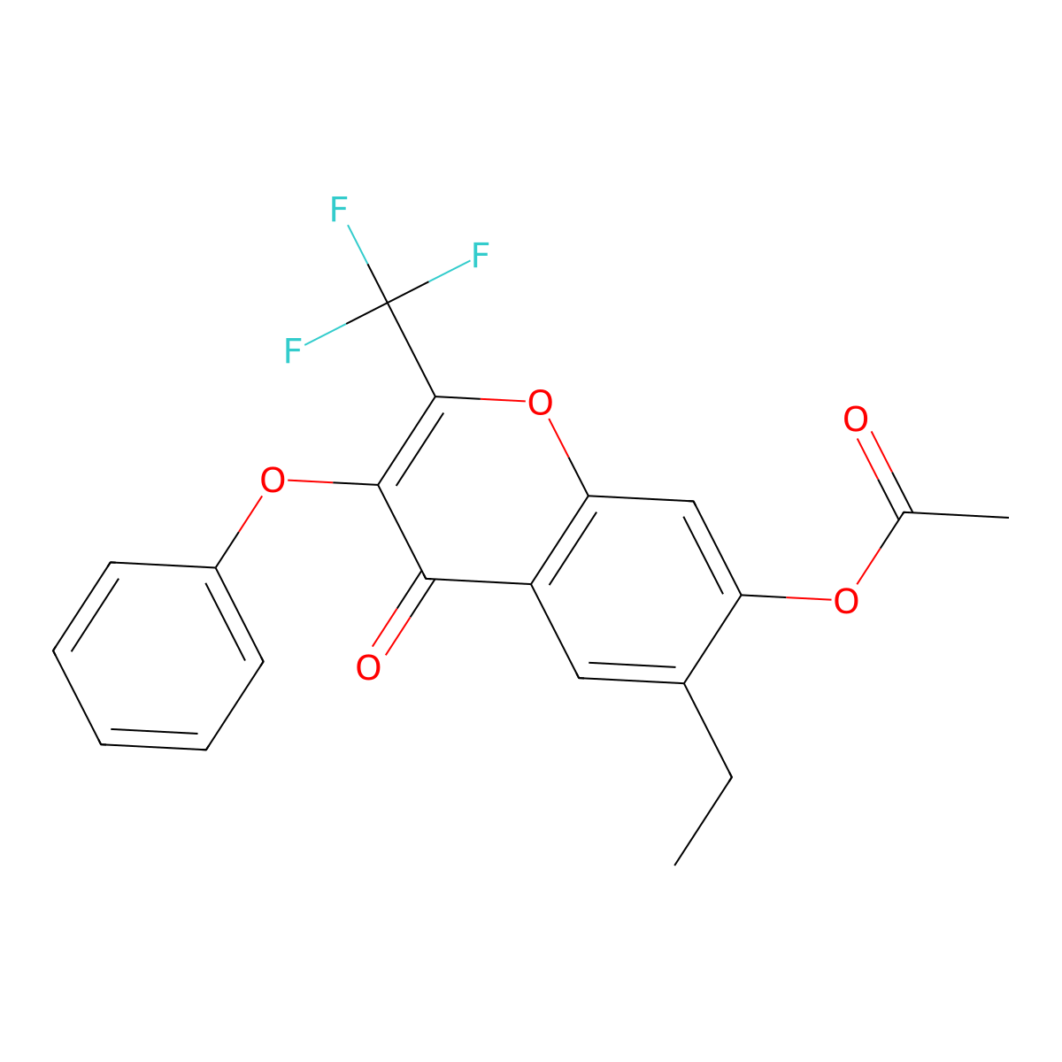 6-ethyl-4-oxo-3-phenoxy-2-(trifluoromethyl)-4H-chromen-7-yl acetate molecular structure, CAS 259255-53-3
