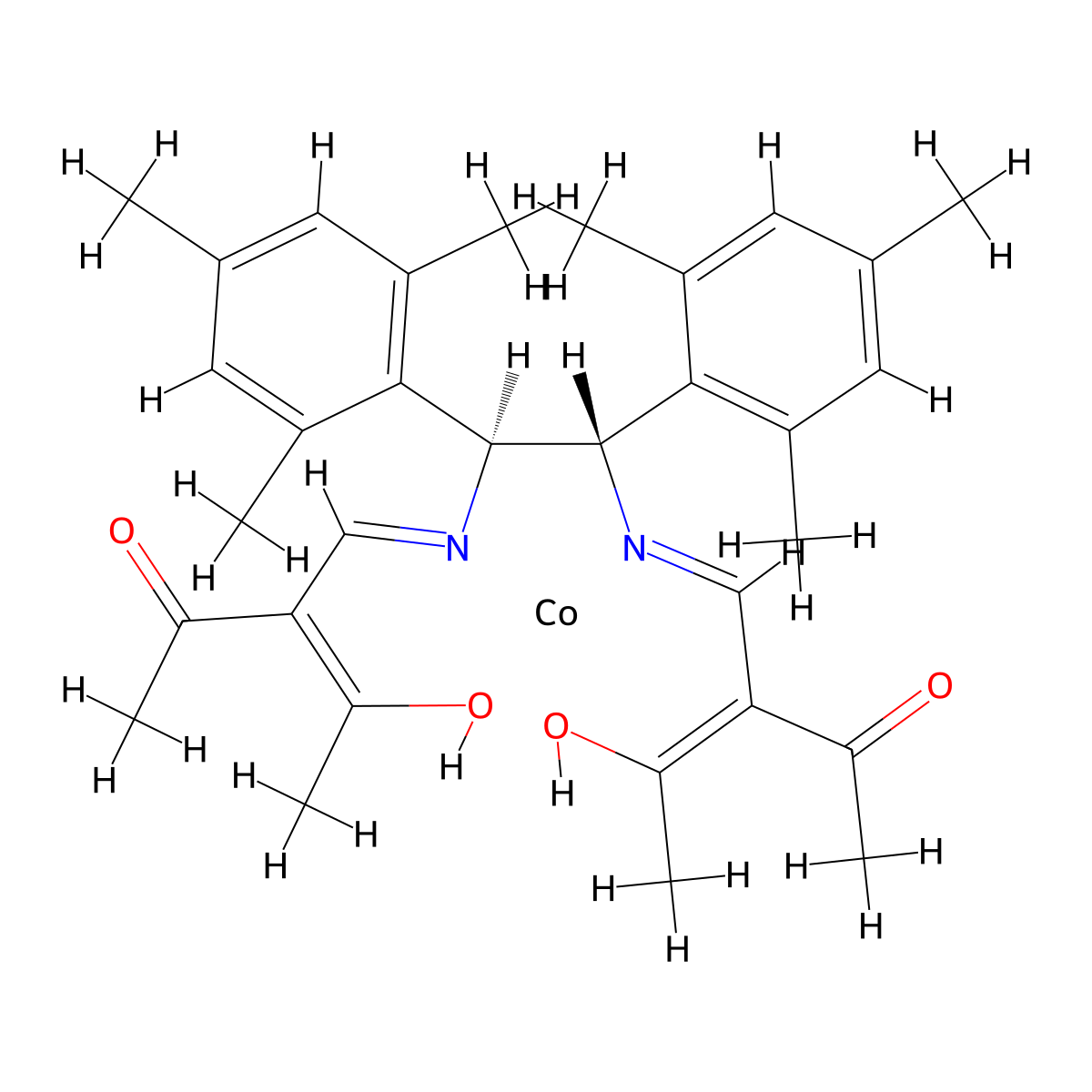 (1S,2S)-N,N'-Bis(2-acetyl-3-oxo-2-butenylidene)-1,2-dimesitylethylenediaminato cobalt(II) , (1S,2S)-N,N'-Bis(2-acetyl-3-oxo-2-butenylidene)-1,2-dimesitylethylenediaminato... molecular structure, CAS 259259-80-8