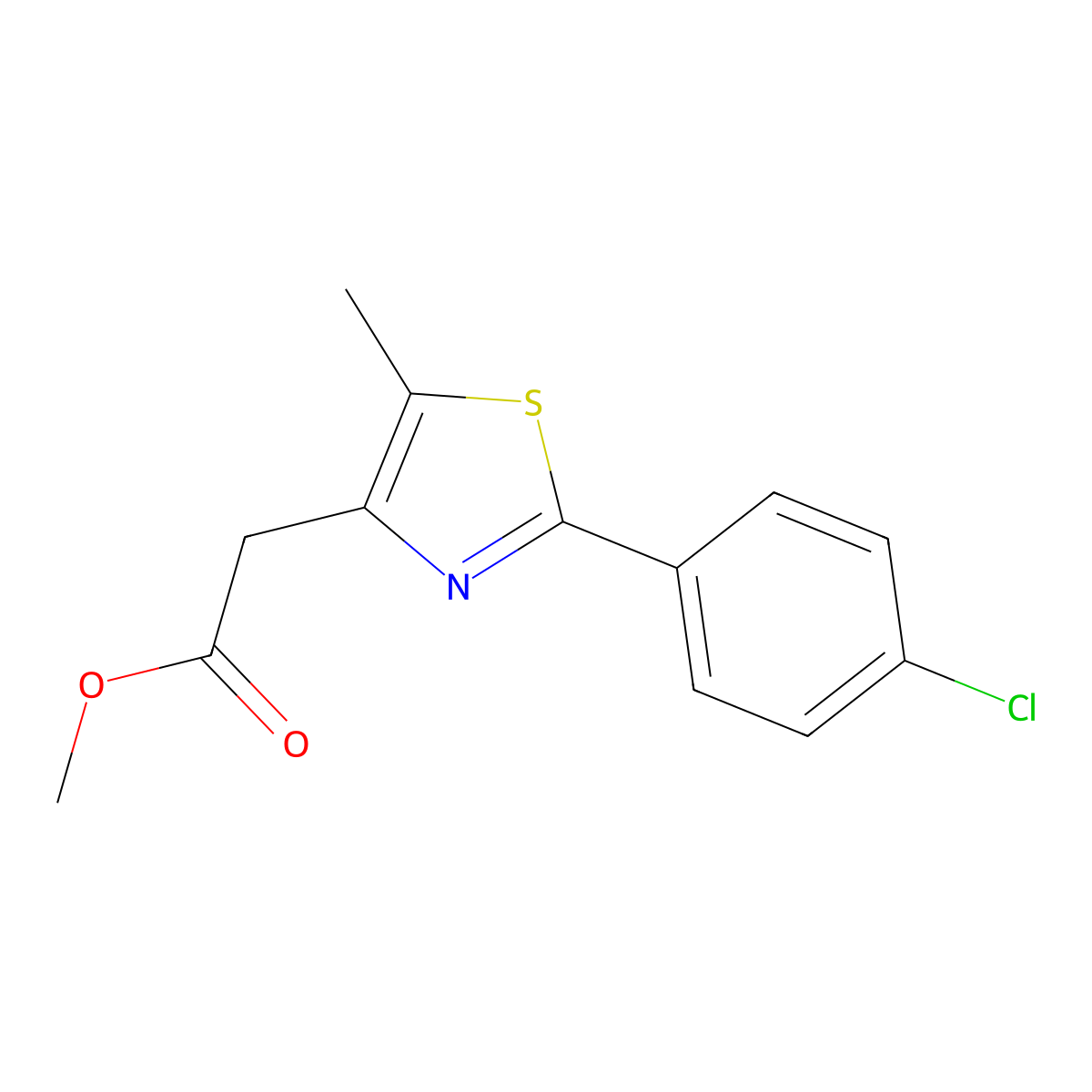 Methyl 2-(4-chlorophenyl)-5-methyl-4-thiazoleacetate molecular structure, CAS 259269-86-8