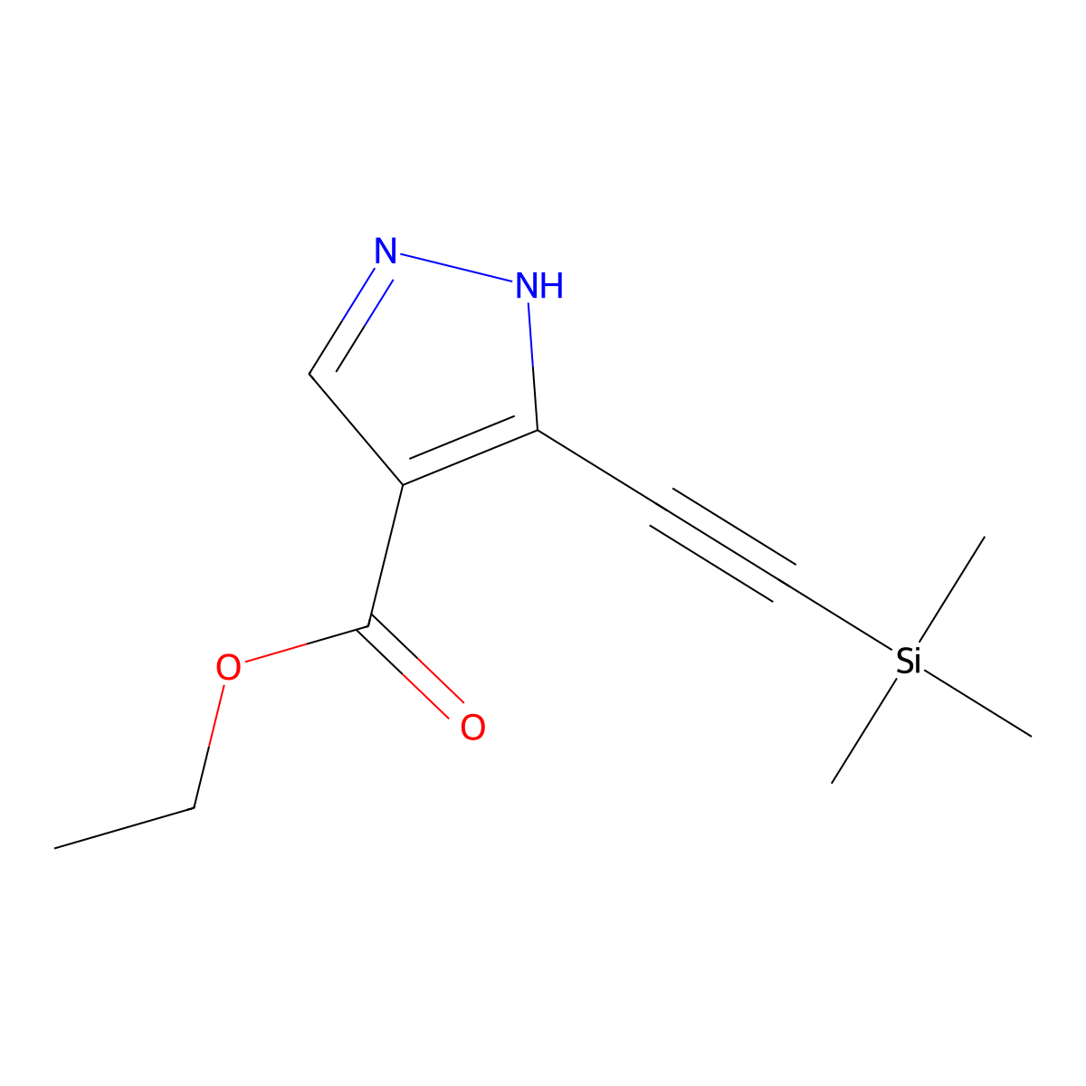 ethyl 3-((trimethylsilyl)ethynyl)-1H-pyrazole-4-carboxylate molecular structure, CAS 2594196-47-9