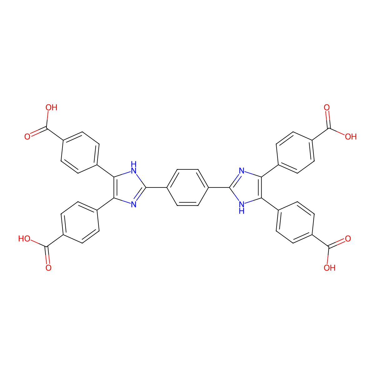 4,4',4'',4'''-(1,4-Phenylenebis(1H-imidazole-2,4,5-triyl))tetrabenzoic acid molecular structure, CAS 2594424-69-6
