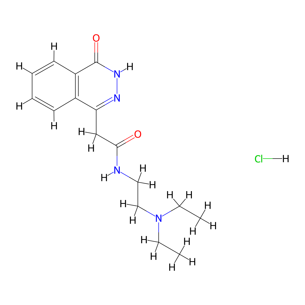 1-Phthalazineacetamide, N-(2-(diethylamino)ethyl)-3,4-dihydro-4-oxo-, hydrochloride (1:1) molecular structure, CAS 25947-19-7