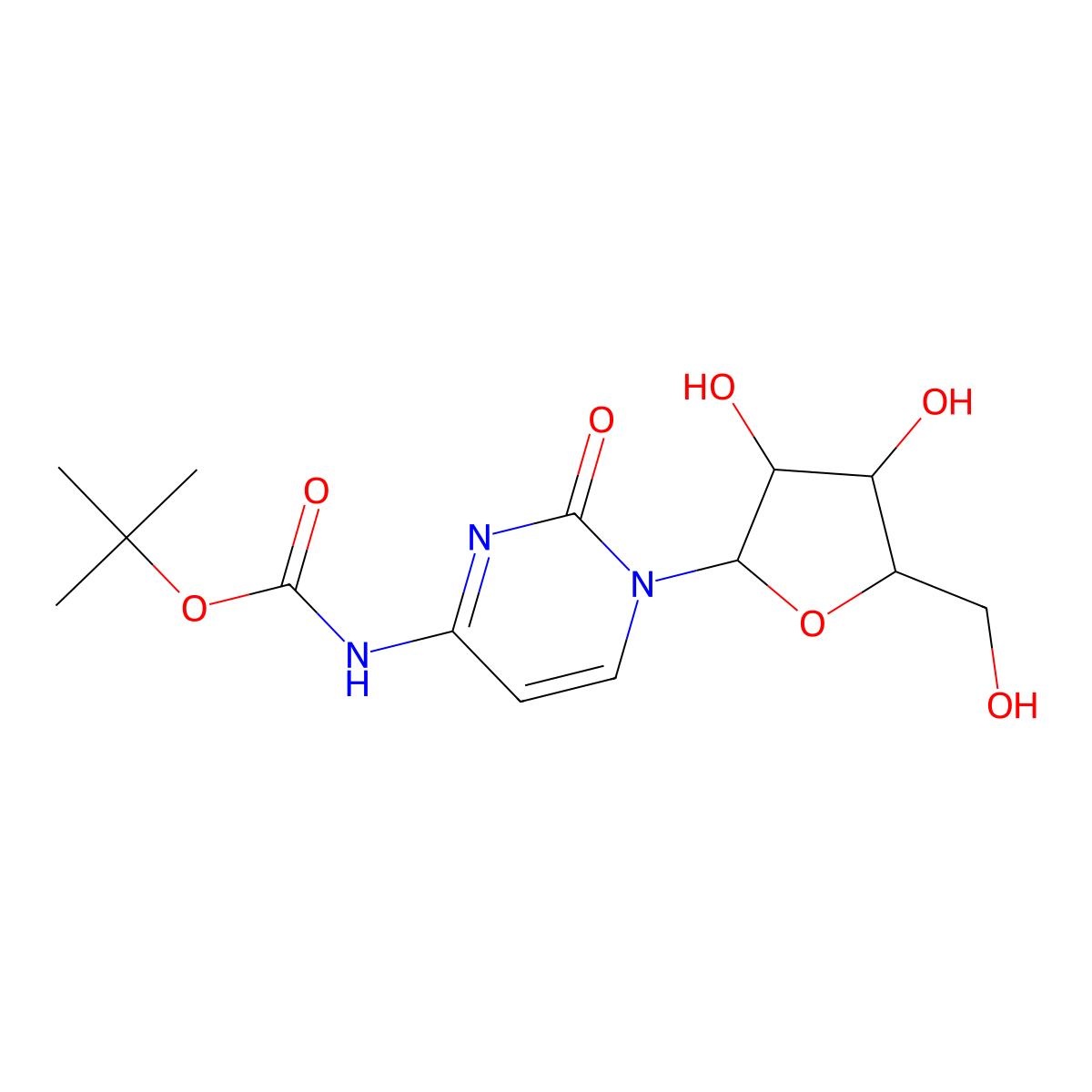 tert-butyl N-{1-[(2R,3R,4S,5R)-3,4-dihydroxy-5-(hydroxymethyl)oxolan-2-yl]-2-oxo-1,2-dihydropyrimidin-4-yl}carbamate molecular structure, CAS 2595253-53-3