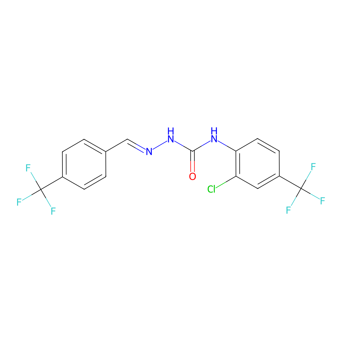 N-[2-Chloro-4-(trifluoromethyl)phenyl]-2-[[4-(trifluoromethyl)phenyl]methylene]hydrazinecarboxamide molecular structure, CAS 259545-12-5