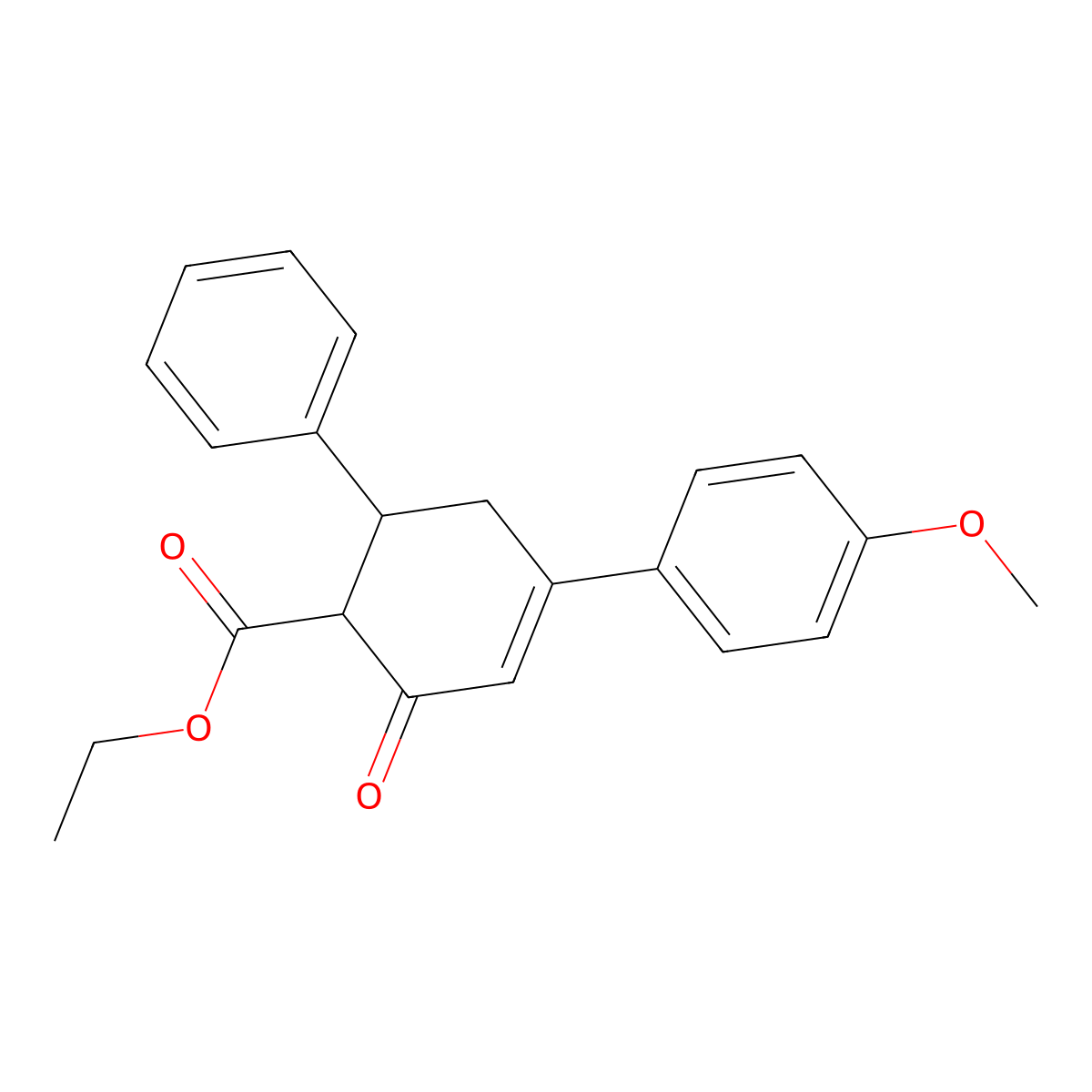 Ethyl 1~4~-methoxy-2~5~-oxo-2~2~,2~3~,2~4~,2~5~-tetrahydro(1~1~,2~1~:2~3~,3~1~-terphenyl)-2~4~-carboxylate molecular structure, CAS 25960-25-2