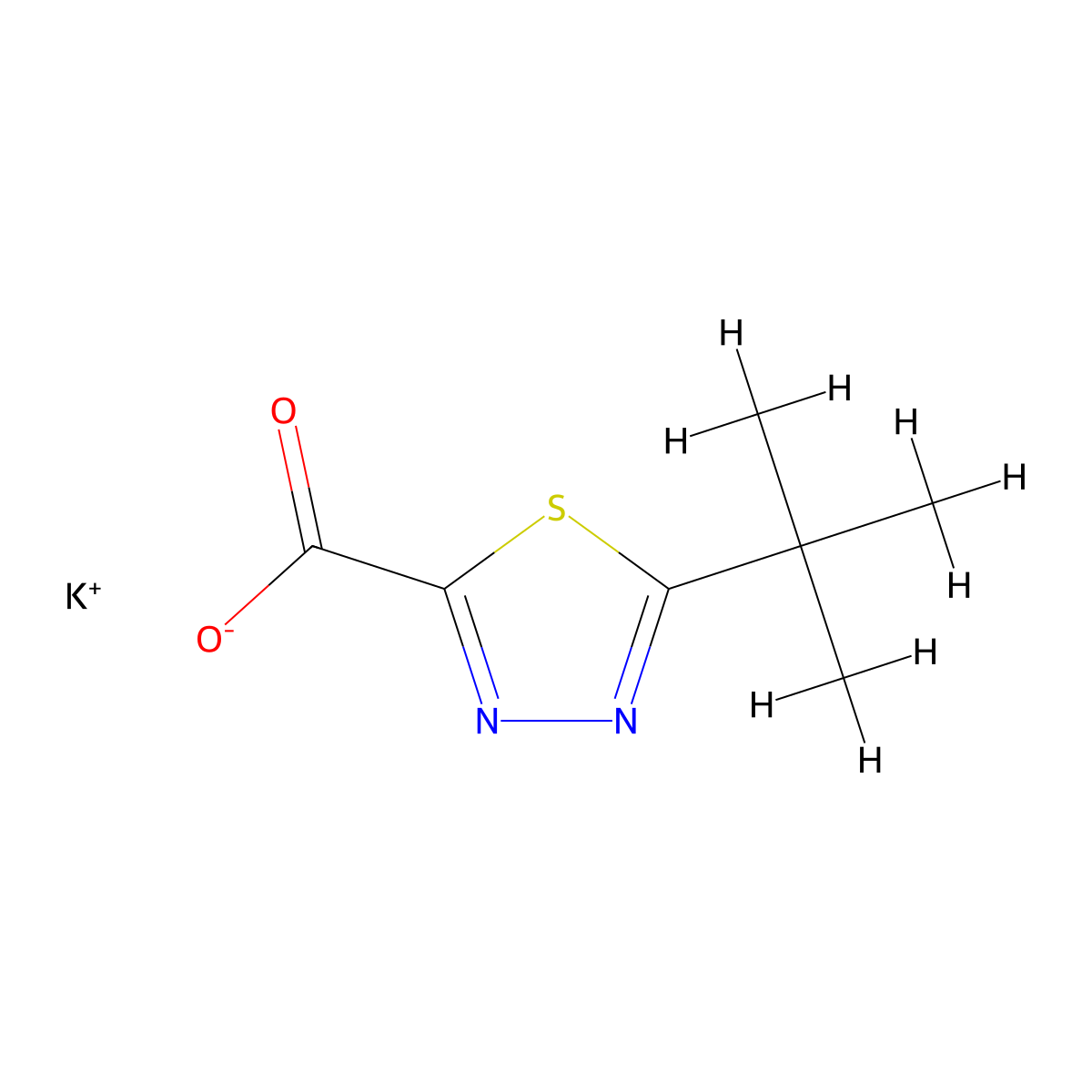 Potassium 5-tert-butyl-1,3,4-thiadiazole-2-carboxylate molecular structure, CAS 2596385-43-0