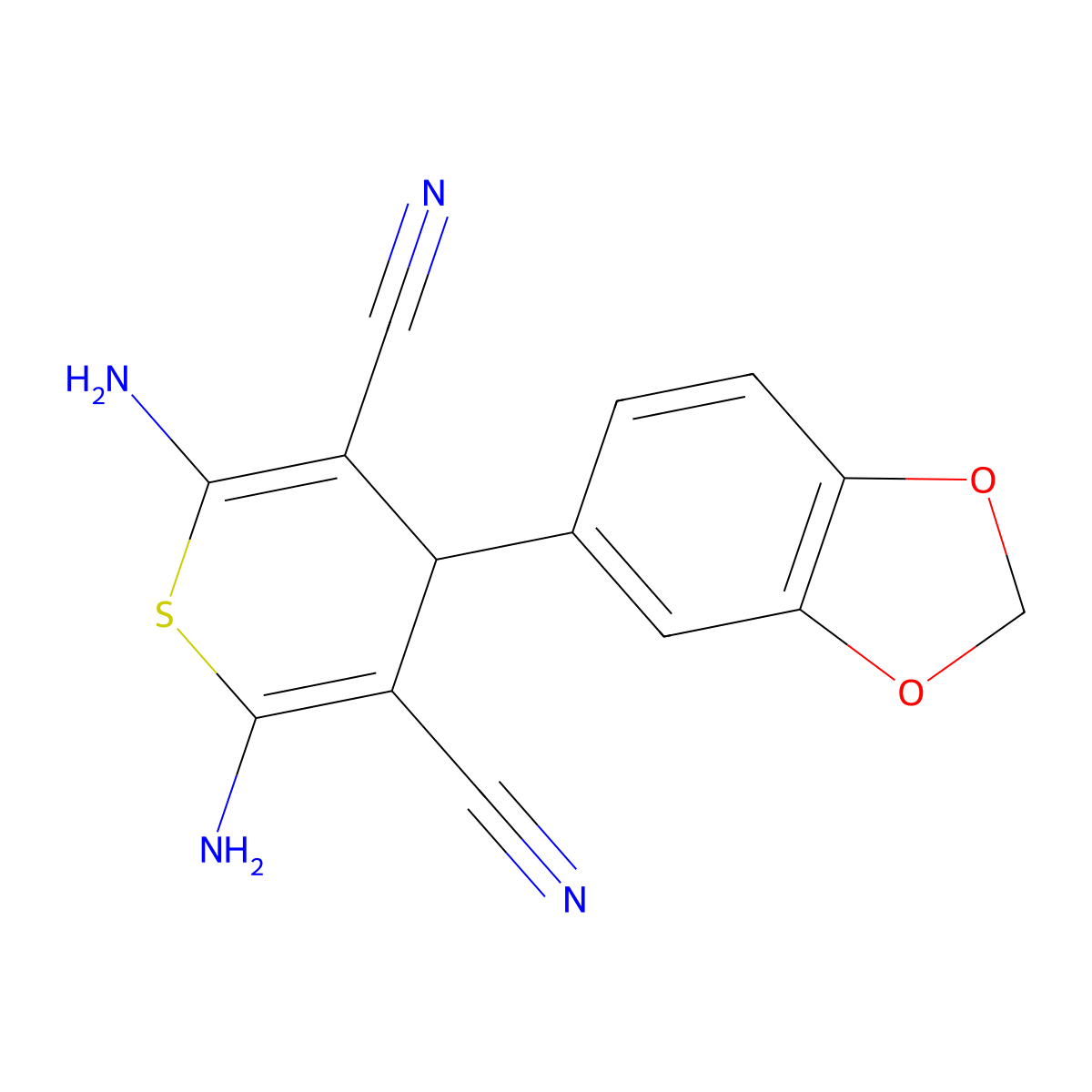 2,6-diamino-4-(1,3-benzodioxol-5-yl)-4H-thiopyran-3,5-dicarbonitrile molecular structure, CAS 259654-01-8