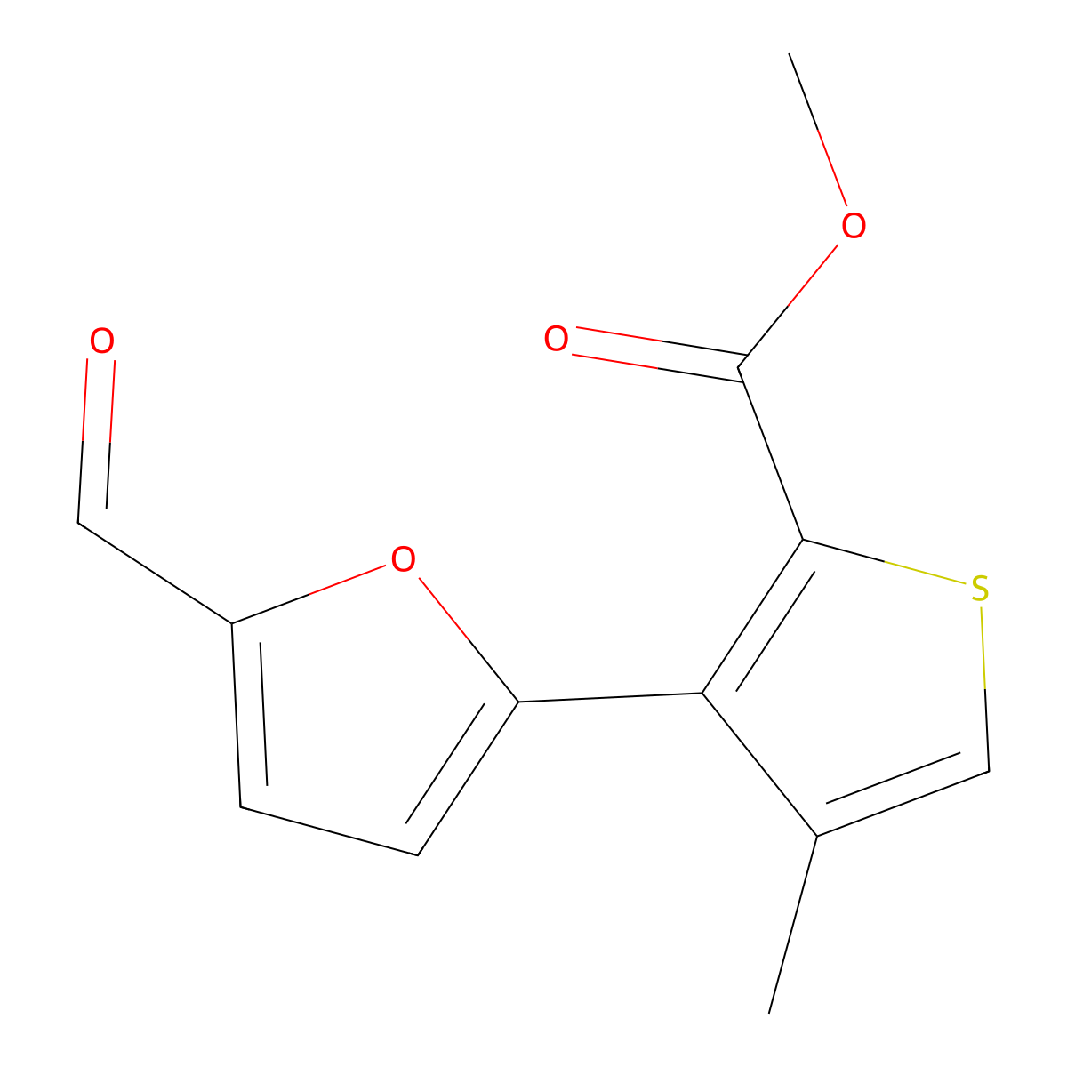 Methyl 3-(5-formylfuran-2-yl)-4-methylthiophene-2-carboxylate molecular structure, CAS 259683-27-7