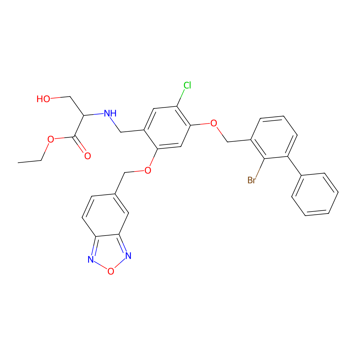 Ethyl (2-(benzo[c][1,2,5]oxadiazol-5-ylmethoxy)-4-((2-bromo-[1,1'-biphenyl]-3-yl)methoxy)-5-chlorobenzyl)-D-serinate molecular structure, CAS 2597056-03-4