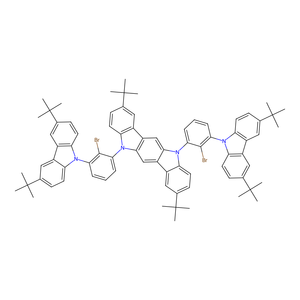 5,11-Bis[2-bromo-3-(3,6-di-tert-butyl-9H-carbazol-9-yl)phenyl]-2,8-di-tert-butyl-5,11-dihydroindolo[3,2-b]carbazole molecular structure, CAS 2597131-03-6