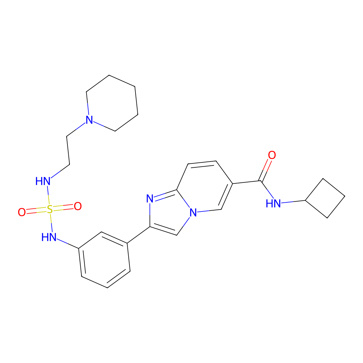 N-cyclobutyl-2-(3-((N-(2-(piperidin-1-yl)ethyl)sulfamoyl)amino)phenyl)imidazo[1,2-a]pyridine-6-carboxamide molecular structure, CAS 2597186-19-9
