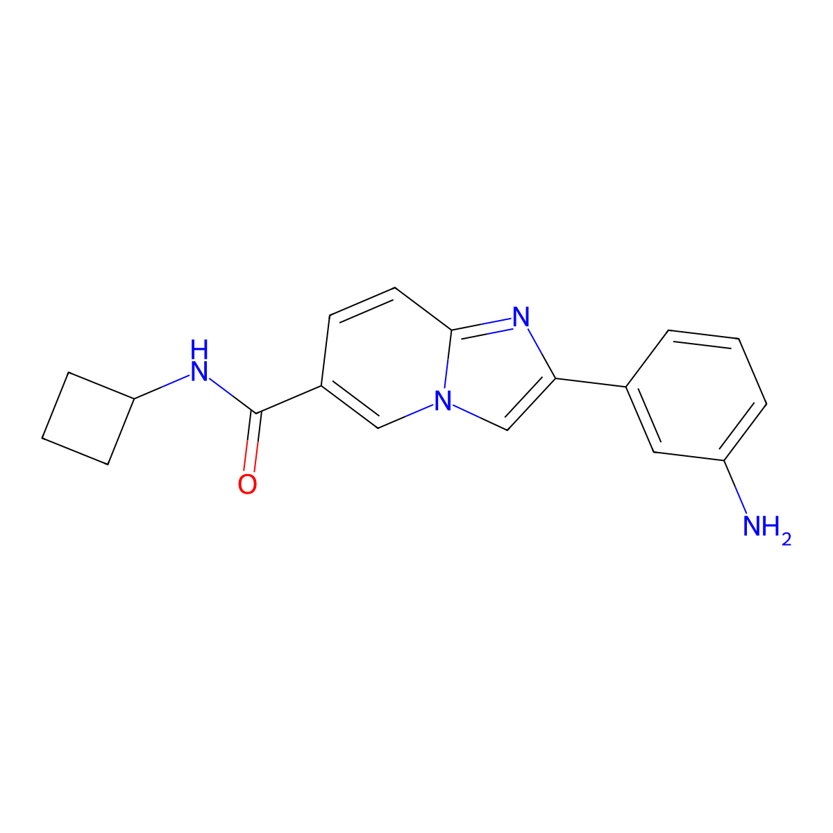 2-(3-aminophenyl)-N-cyclobutylimidazo[1,2-a]pyridine-6-carboxamide molecular structure, CAS 2597186-54-2