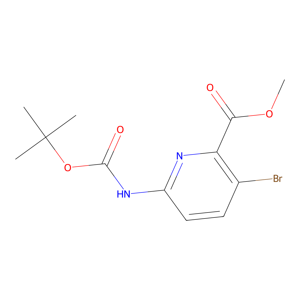 Methyl 3-bromo-6-((tert-butoxycarbonyl)amino)picolinate molecular structure, CAS 2597210-53-0