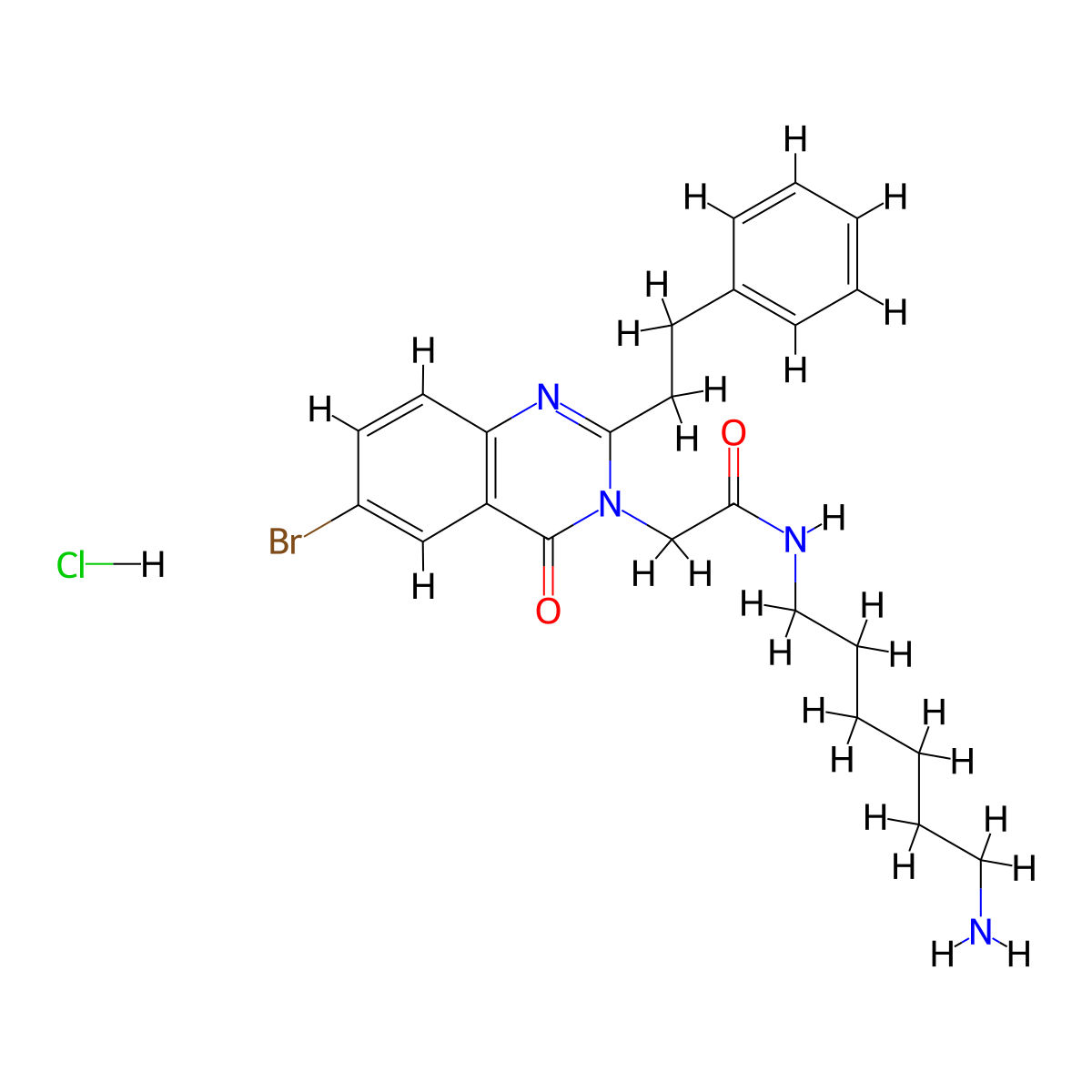 N-(6-aminohexyl)-2-[6-bromo-4-oxo-2-(2-phenylethyl)-3,4-dihydroquinazolin-3-yl]acetamide hydrochloride molecular structure, CAS 259730-95-5