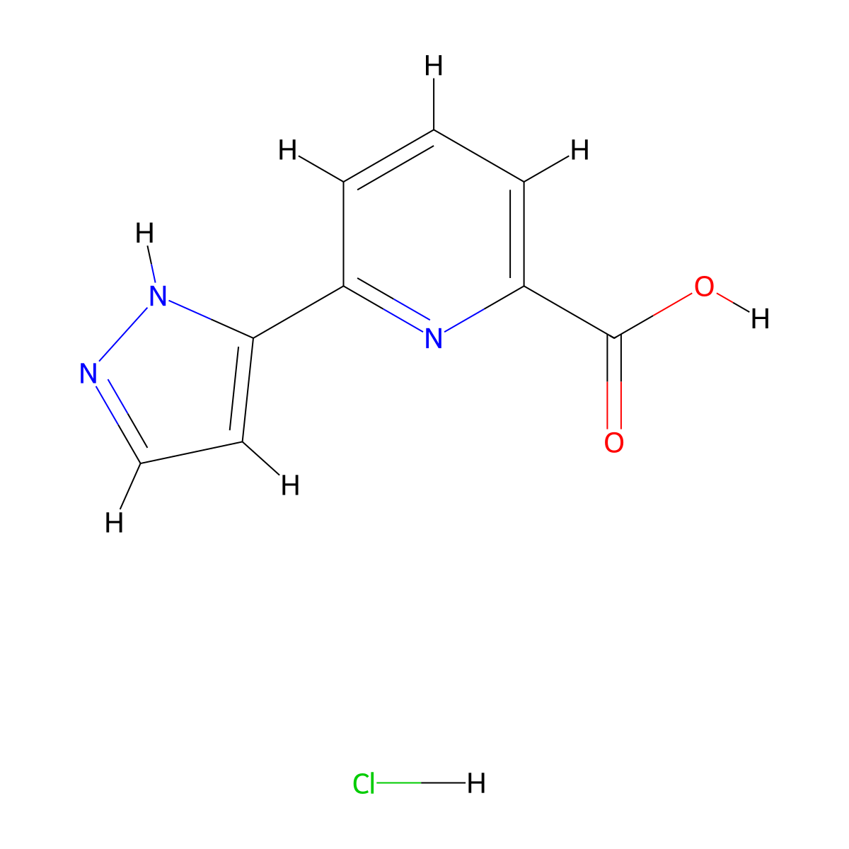 2-Pyridinecarboxylic acid, 6-(1H-pyrazol-3-yl)-, hydrochloride molecular structure, CAS 2597345-11-2