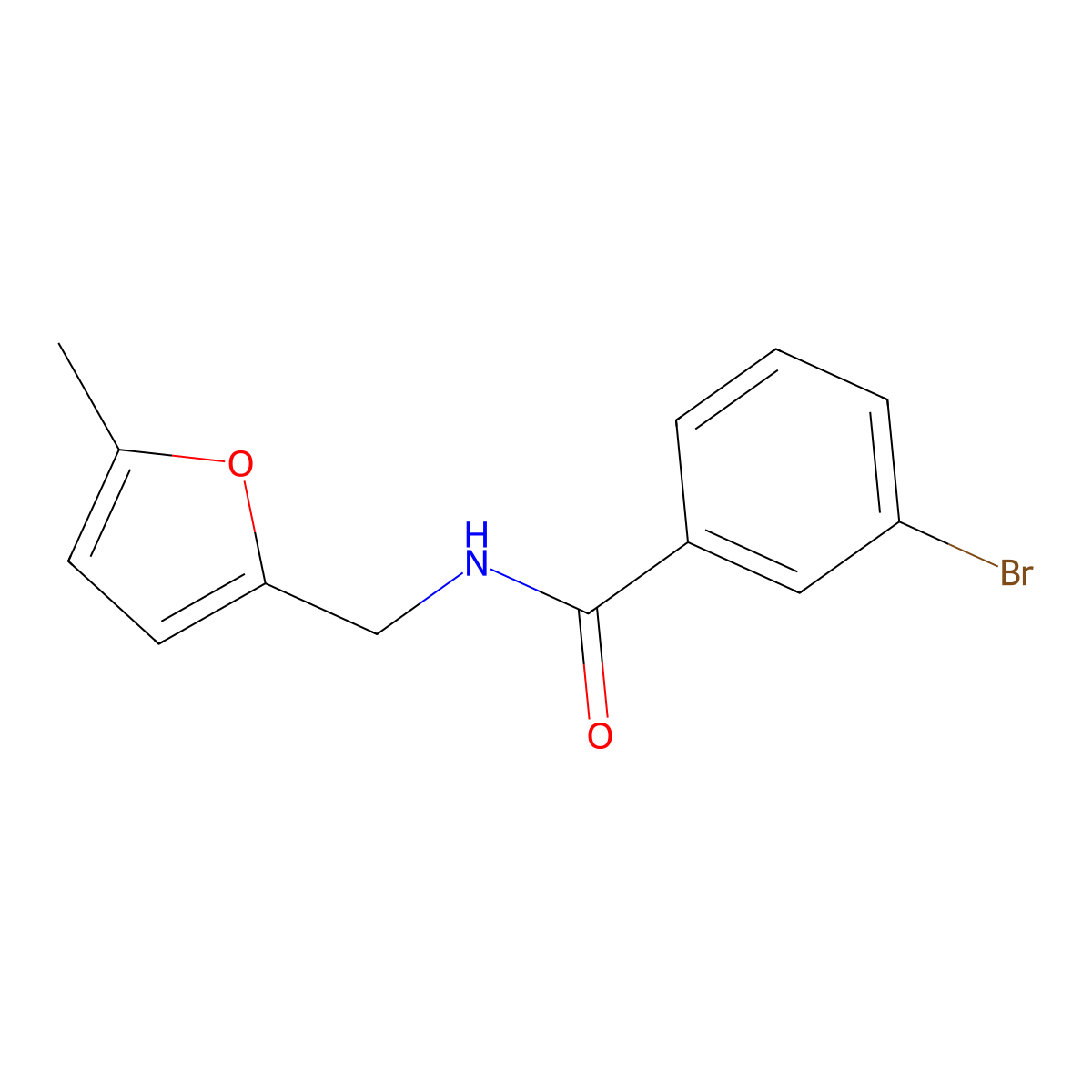 3-bromo-N-((5-methylfuran-2-yl)methyl)benzamide molecular structure, CAS 259796-00-4