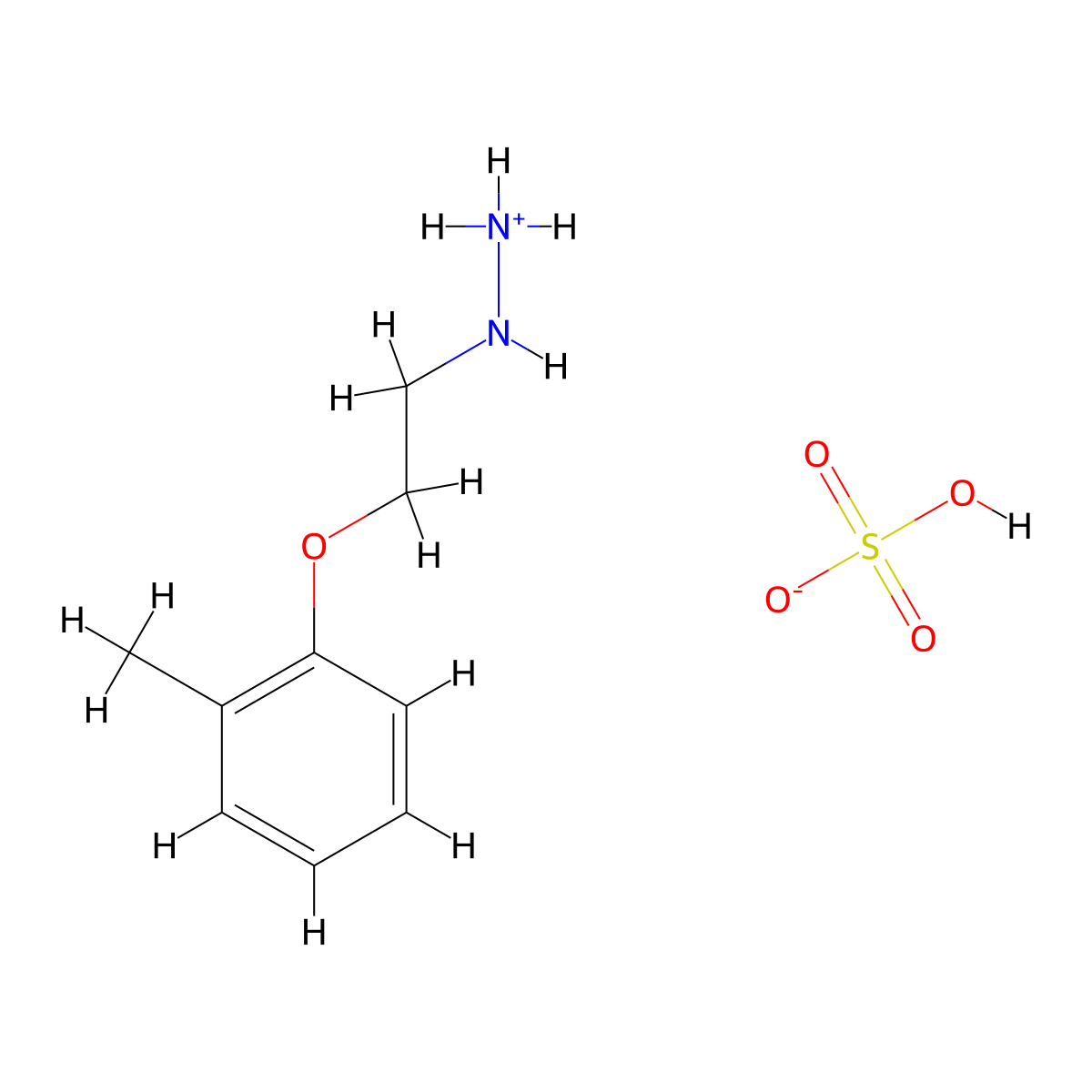 Hydrazine, 1-(2-(o-methylphenoxy)ethyl)-, hydrogen sulfate (1:1) molecular structure, CAS 2598-72-3