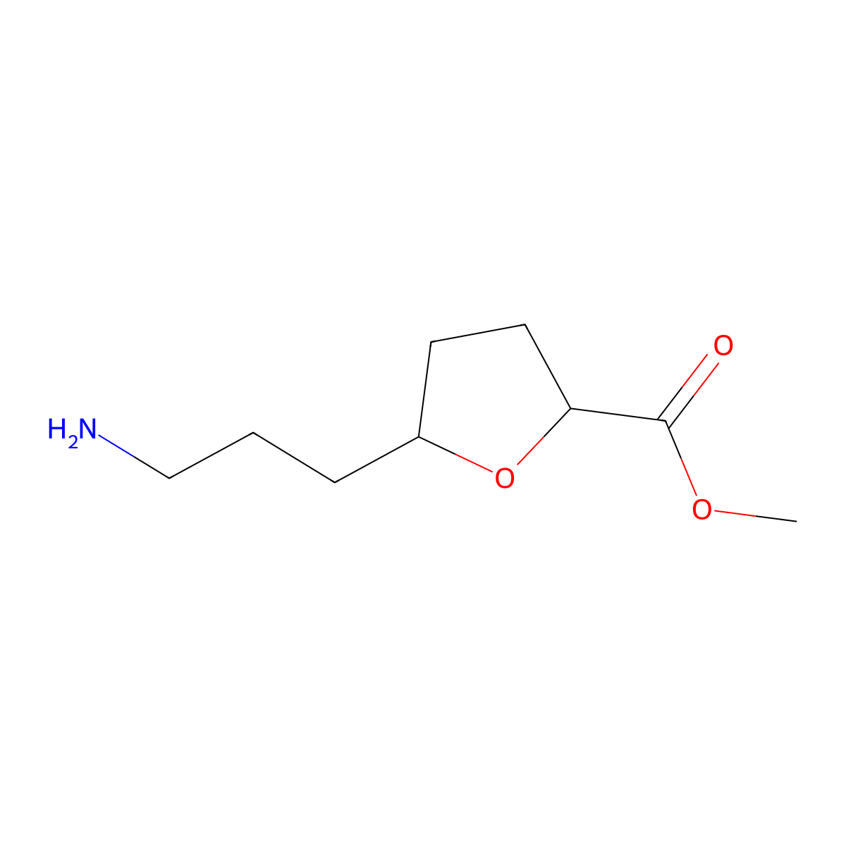 Methyl 5-(3-aminopropyl)oxolane-2-carboxylate molecular structure, CAS 259818-90-1