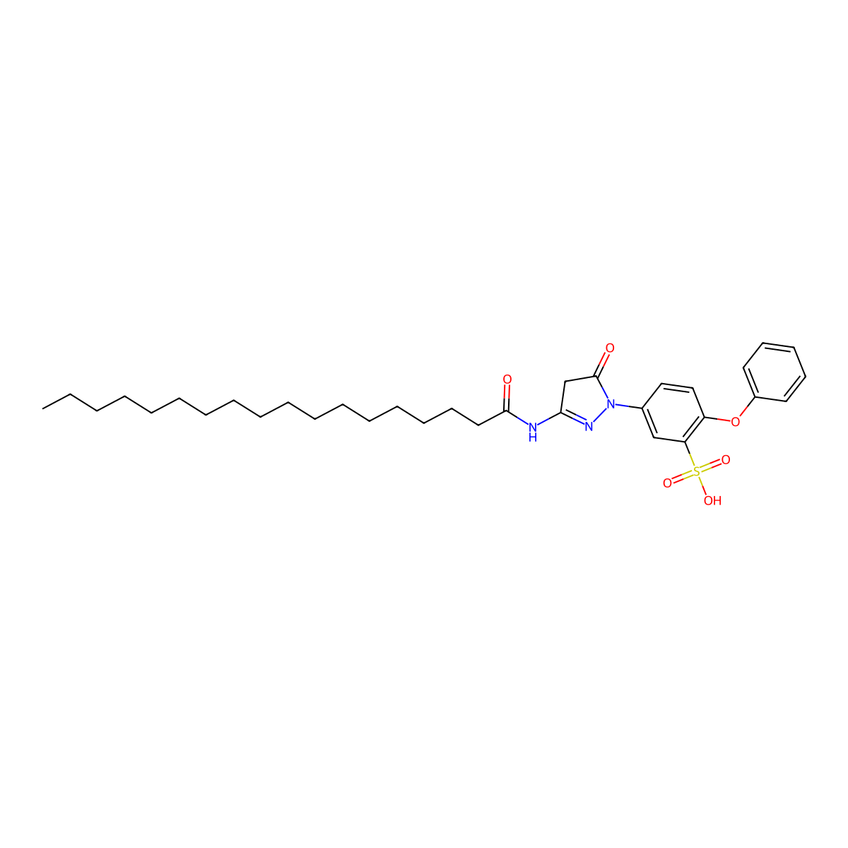 5-(4,5-dihydro-5-oxo-3-((1-oxooctadecyl)amino)-1H-pyrazol-1-yl)-2-phenoxybenzenesulphonic acid molecular structure, CAS 25985-53-9