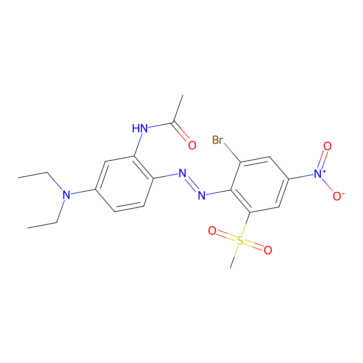 Acetamide, N-[2-[2-[2-bromo-6-(methylsulfonyl)-4-nitrophenyl]diazenyl]-5-(diethylamino)phenyl]- molecular structure, CAS 25986-44-1