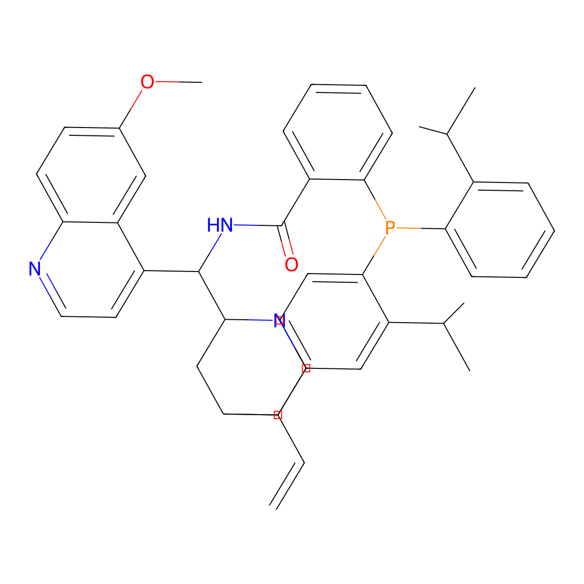 2-(Bis(2-isopropylphenyl)phosphaneyl)-N-((R)-(6-methoxyquinolin-4-yl)((1R,2S,4R,5S)-5-vinylquinuclidin-2-yl)methyl)benzamide molecular structure, CAS 2599851-87-1