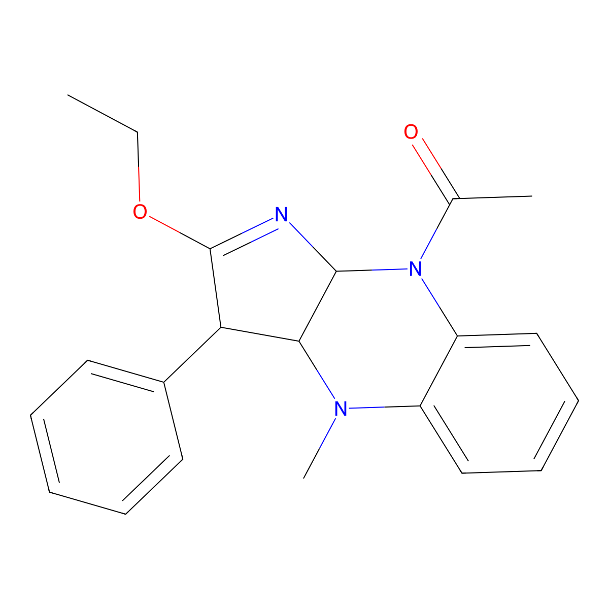 9-acetyl-2-ethoxy-4-methyl-3-phenyl-3a,4,9,9a-tetrahydro-3H-pyrrolo[2,3-b]quinoxaline molecular structure, CAS 26-21-1